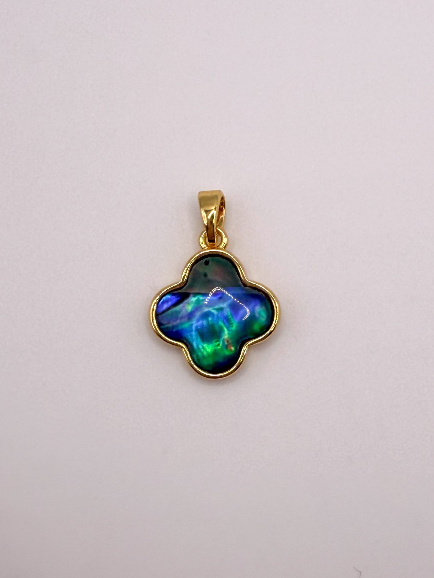 Natural Abalone Shell & Mother of Pearl Shell Clover & Star Gold Charm Pendants