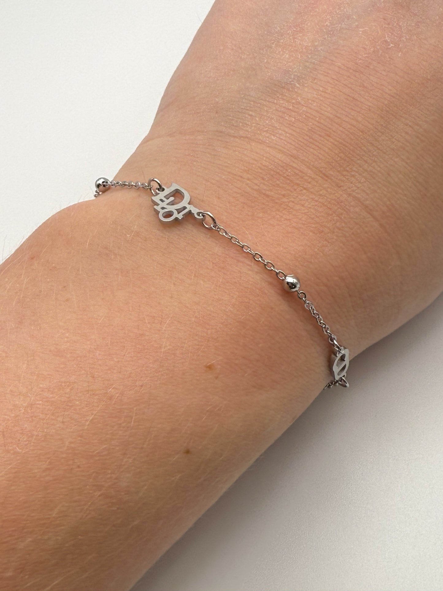 Silver Dior Designer Adjustable Bracelet
