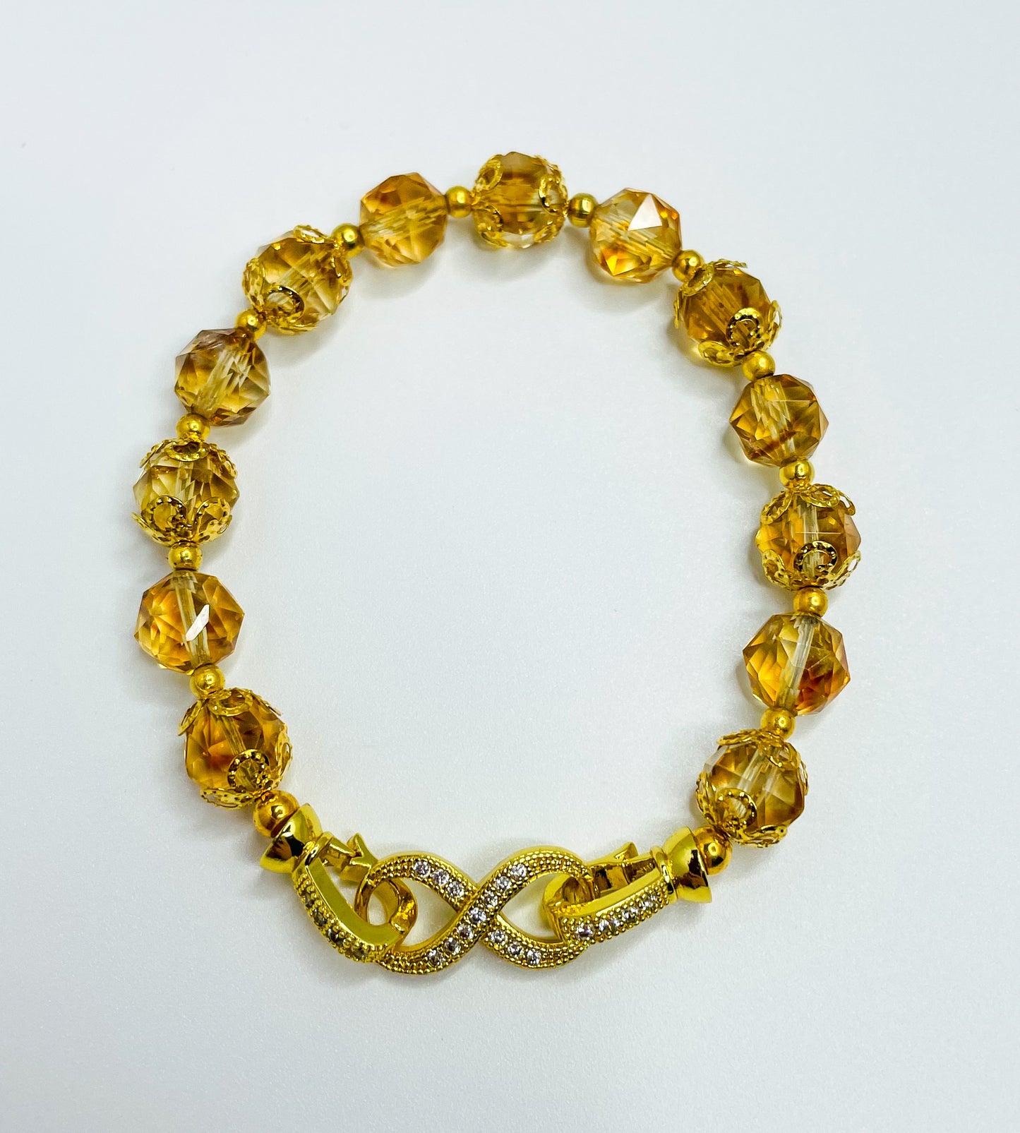 High Quality Natural Faceted Citrine Infinity Bracelet