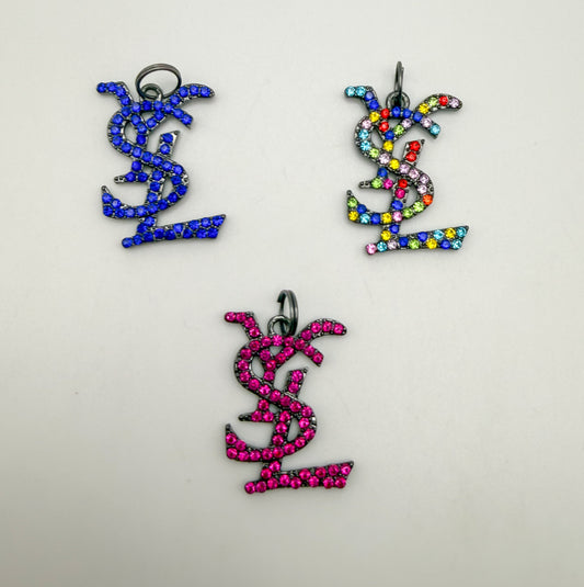 Big YSL Designer Rhinestone covered Black Metal DIY Pendant Charms