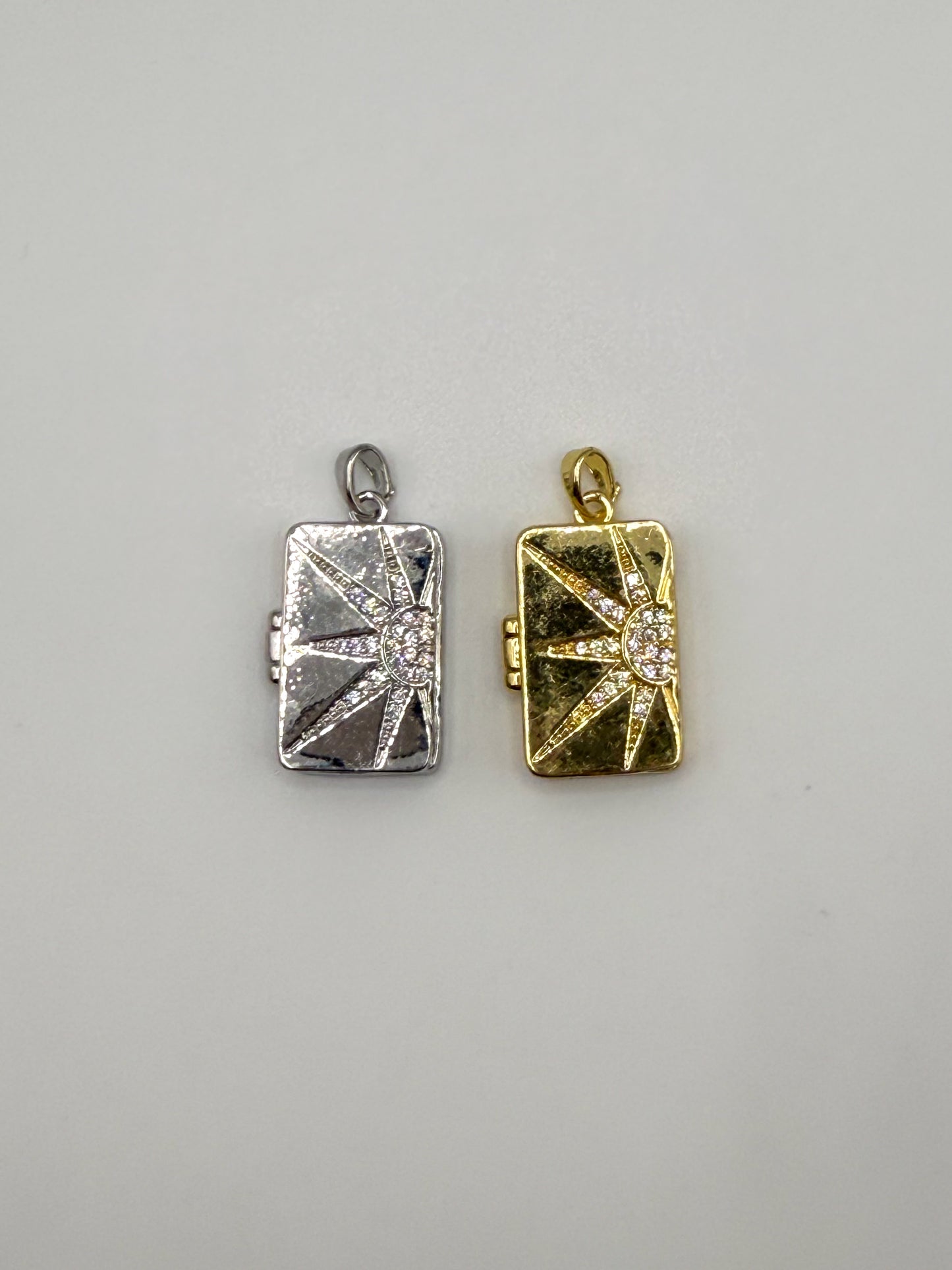 Rectangle Gold & Silver Shining Sun Charm Locket Pendant