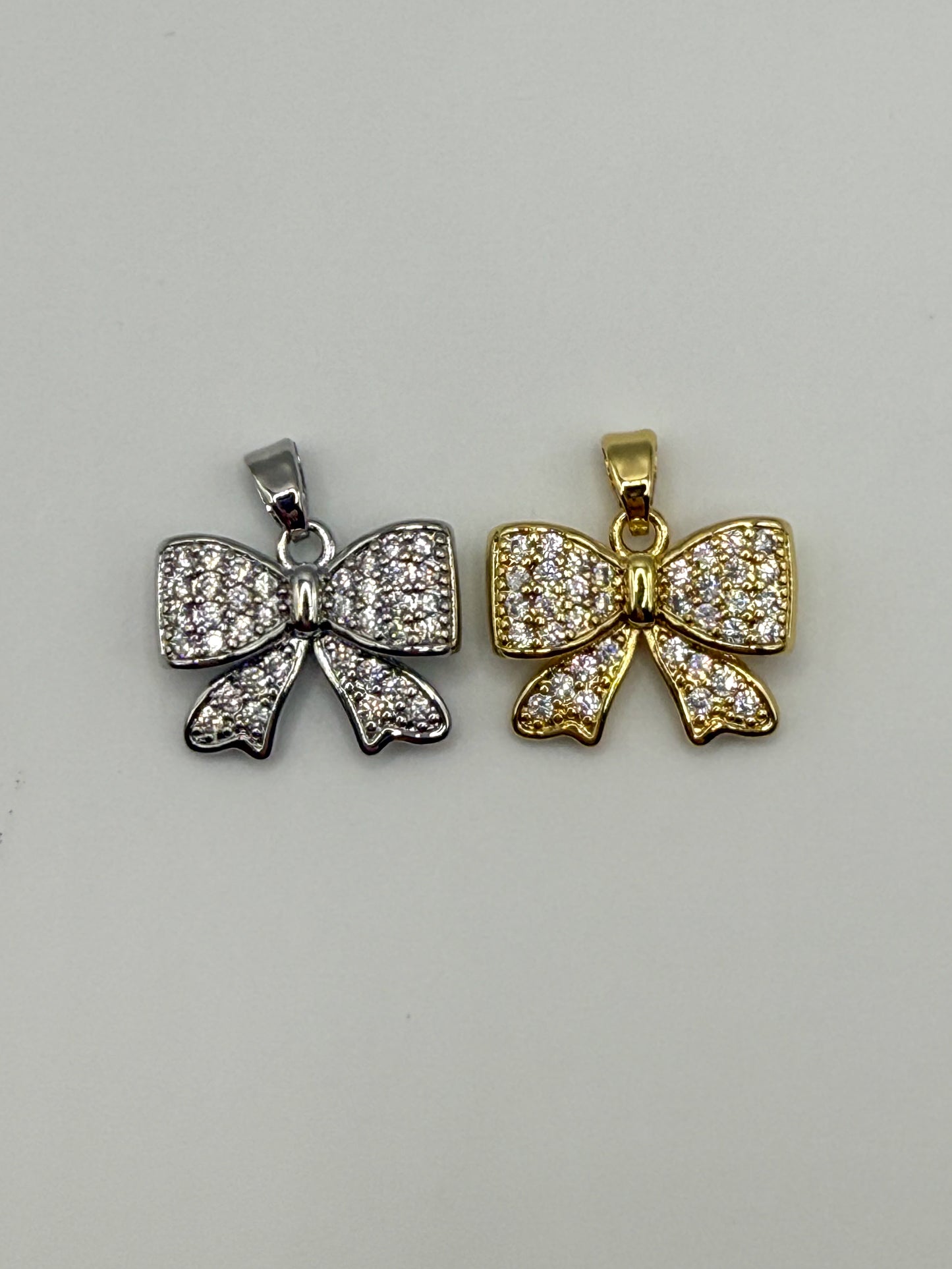 Sparkling Gold & Silver Bow Metal Charm Pendants