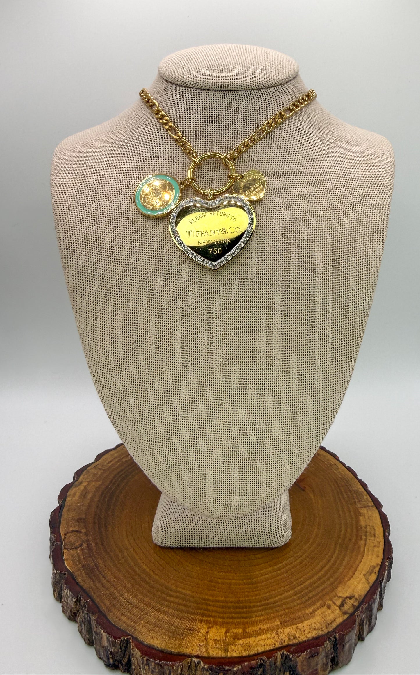 Gold T&Co Trio Charm Stainless Steel Pendant Necklace