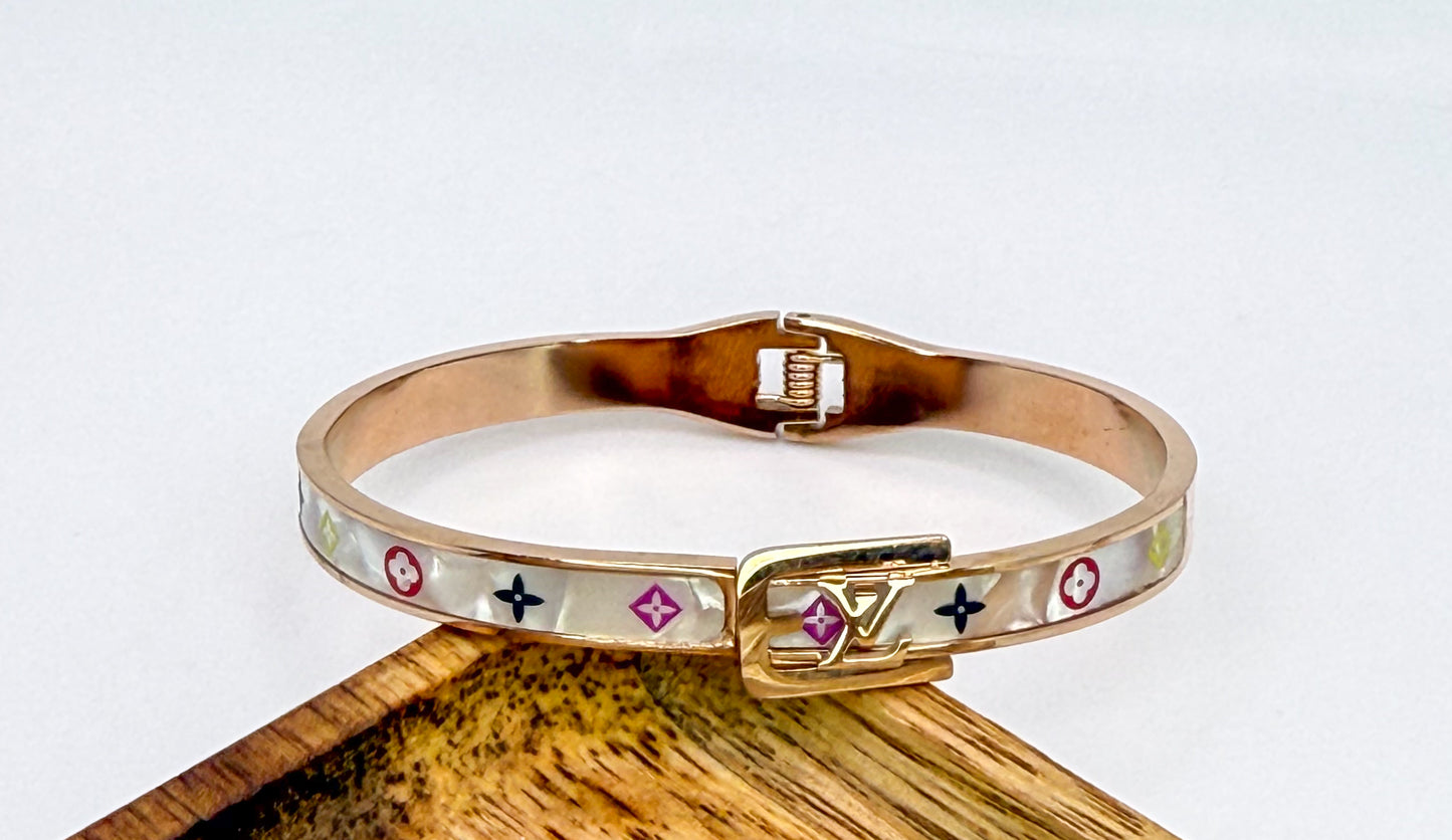 LV Gold Mother of Pearl Shell Bangle Bracelet