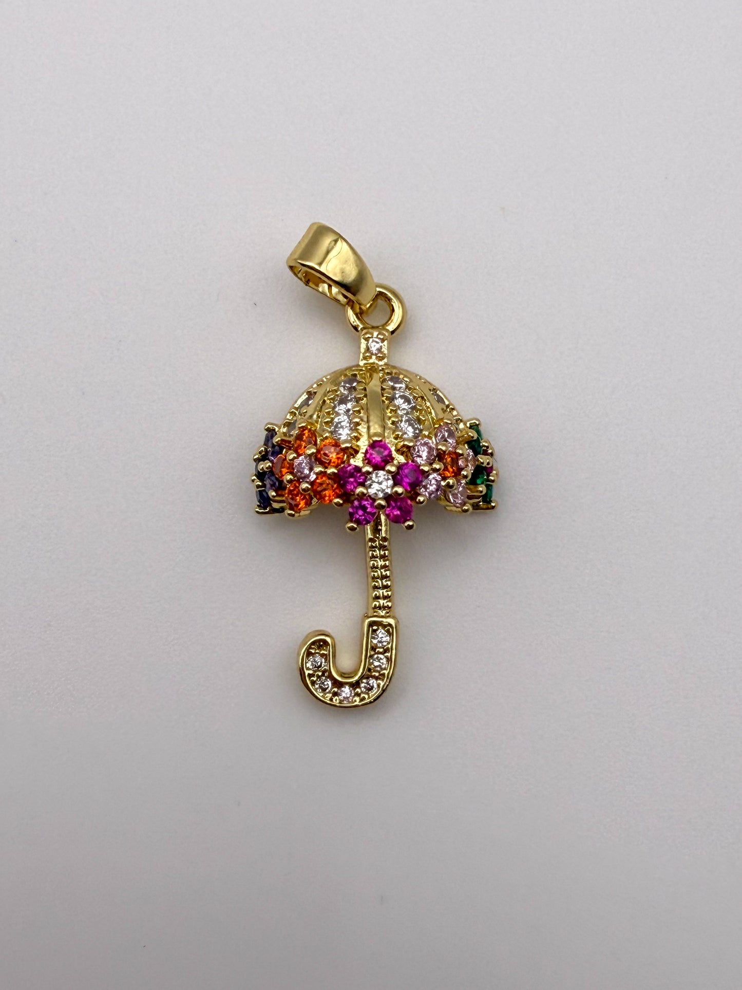 Colorful Zircon Gold & Silver Umbrella Charm Pendant