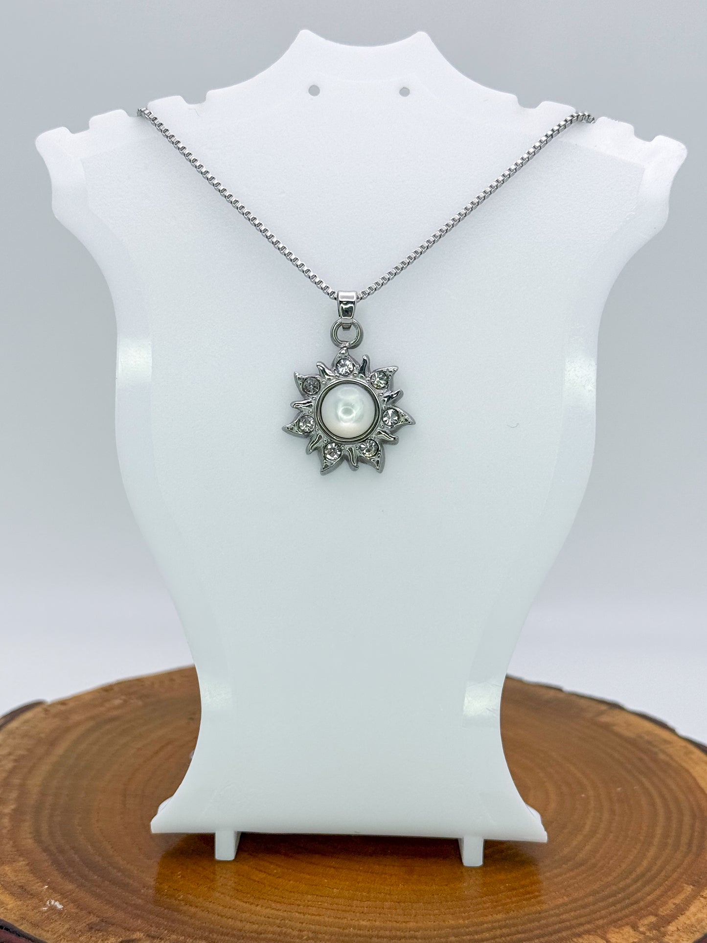 Sun Burst Necklace-Natural Gemstone Stainless Steel Sun Pendant Adjustable Necklace