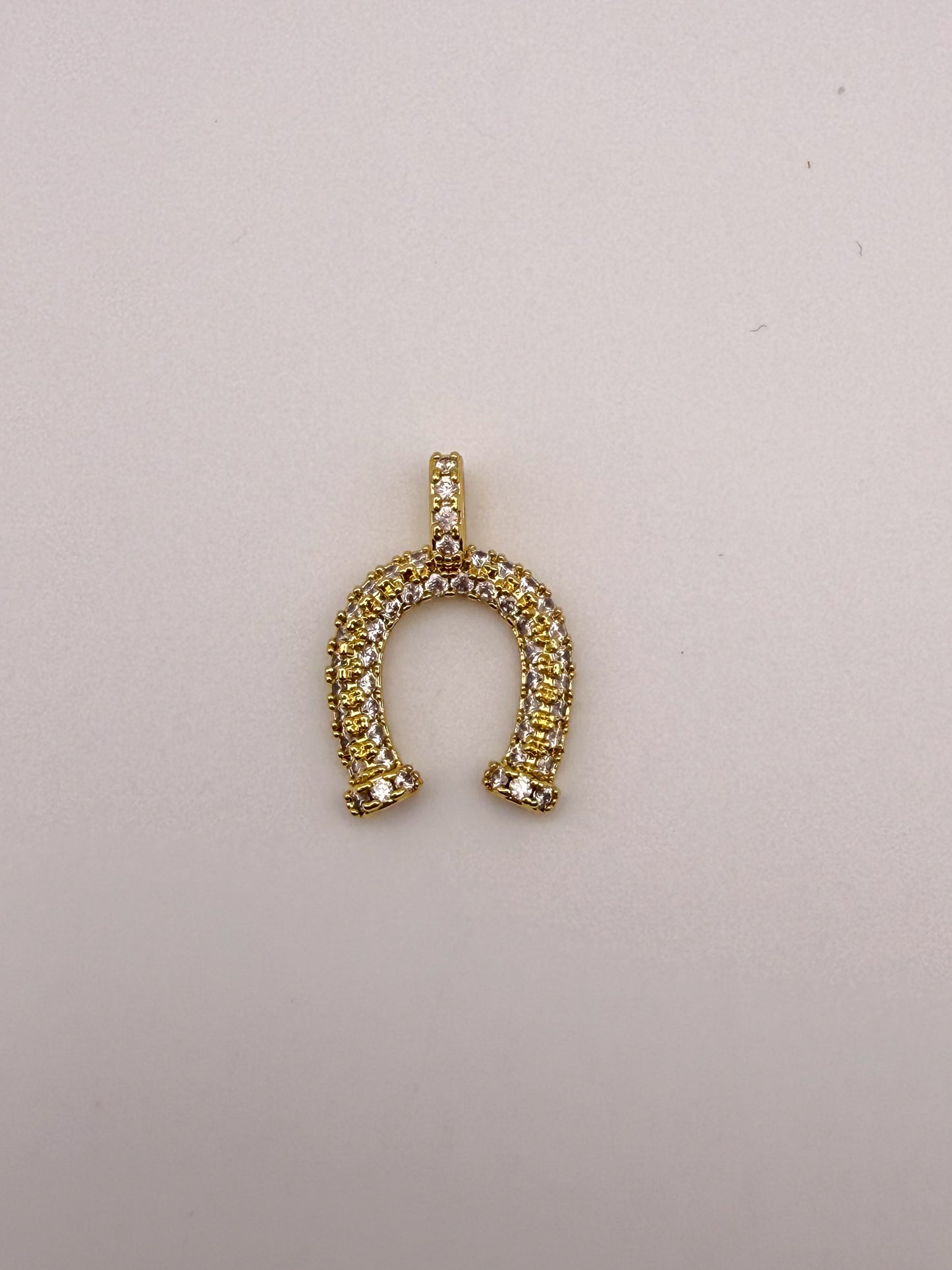 Gold Lucky Horseshoe Zircon Covered Charm Pendant