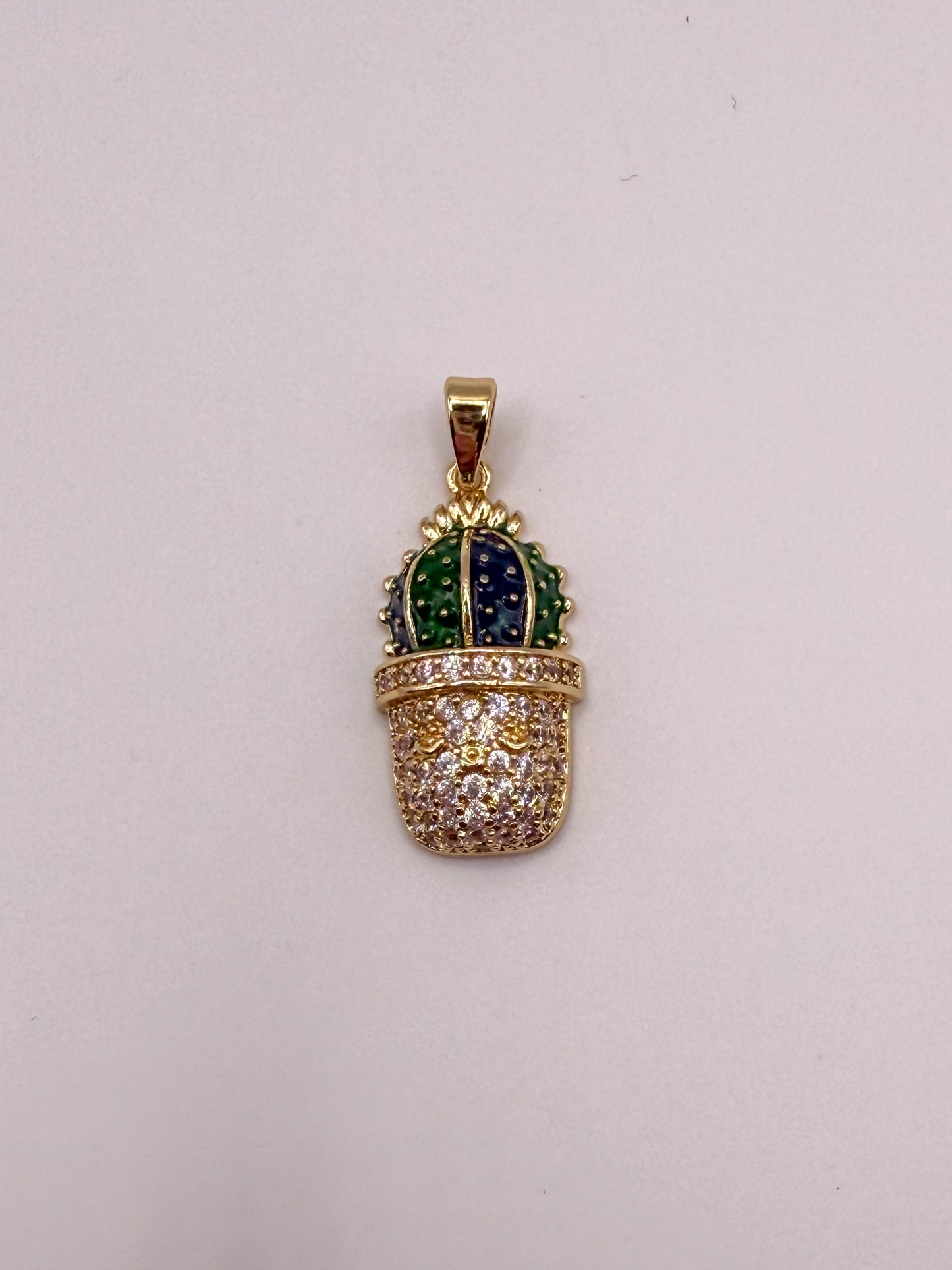 Gold House Cactus Potted Plant Charm Pendant