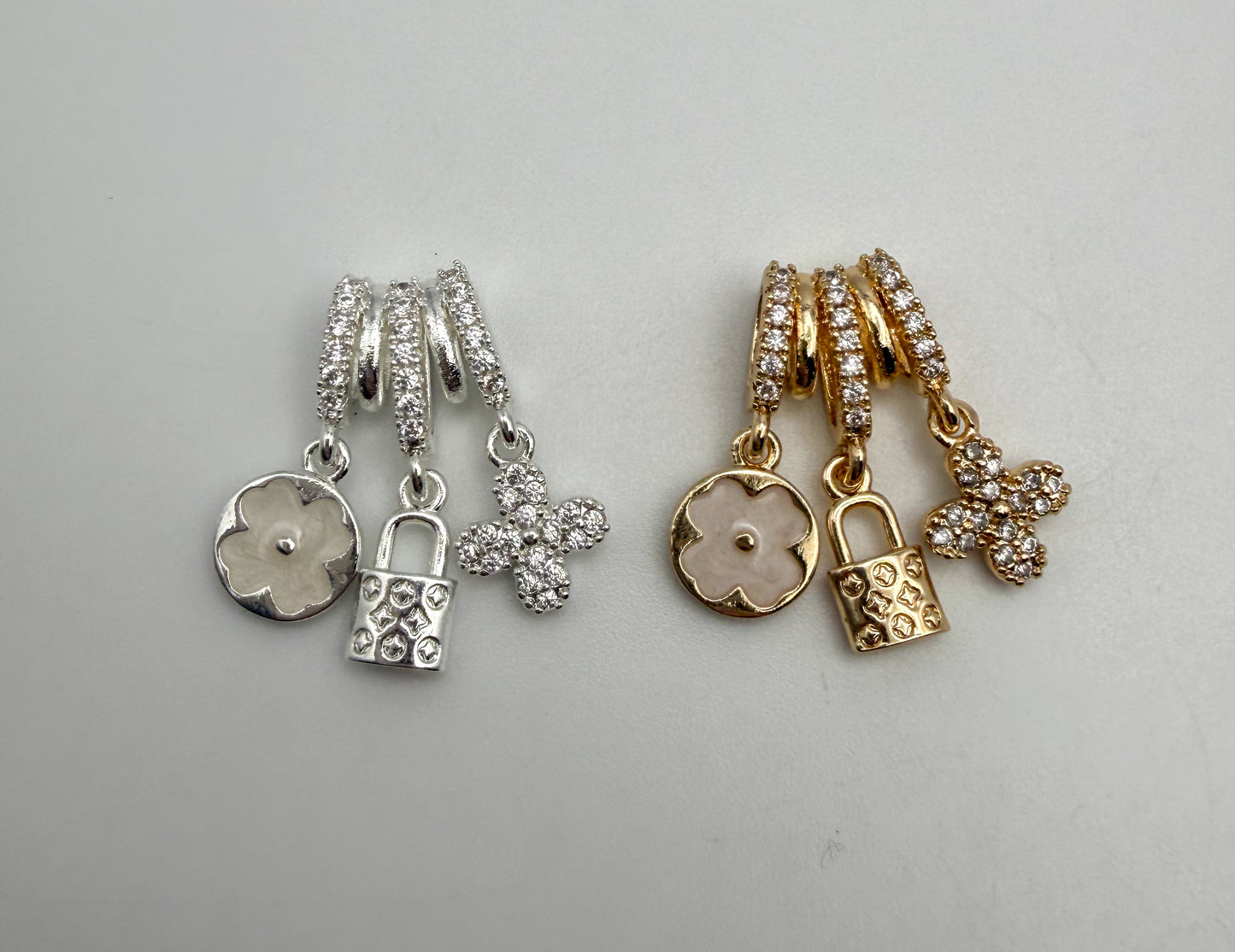 LV Inspired Gold & Silver Dangling Spacer Bead Charm Pendant