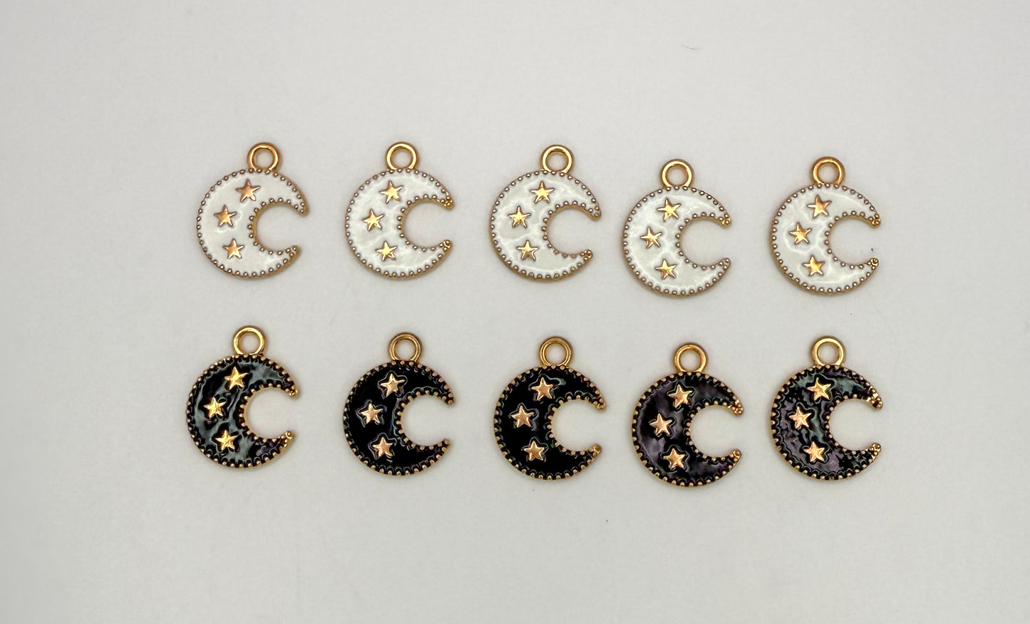 Black & White Enamel Gold Moon DIY Charms
