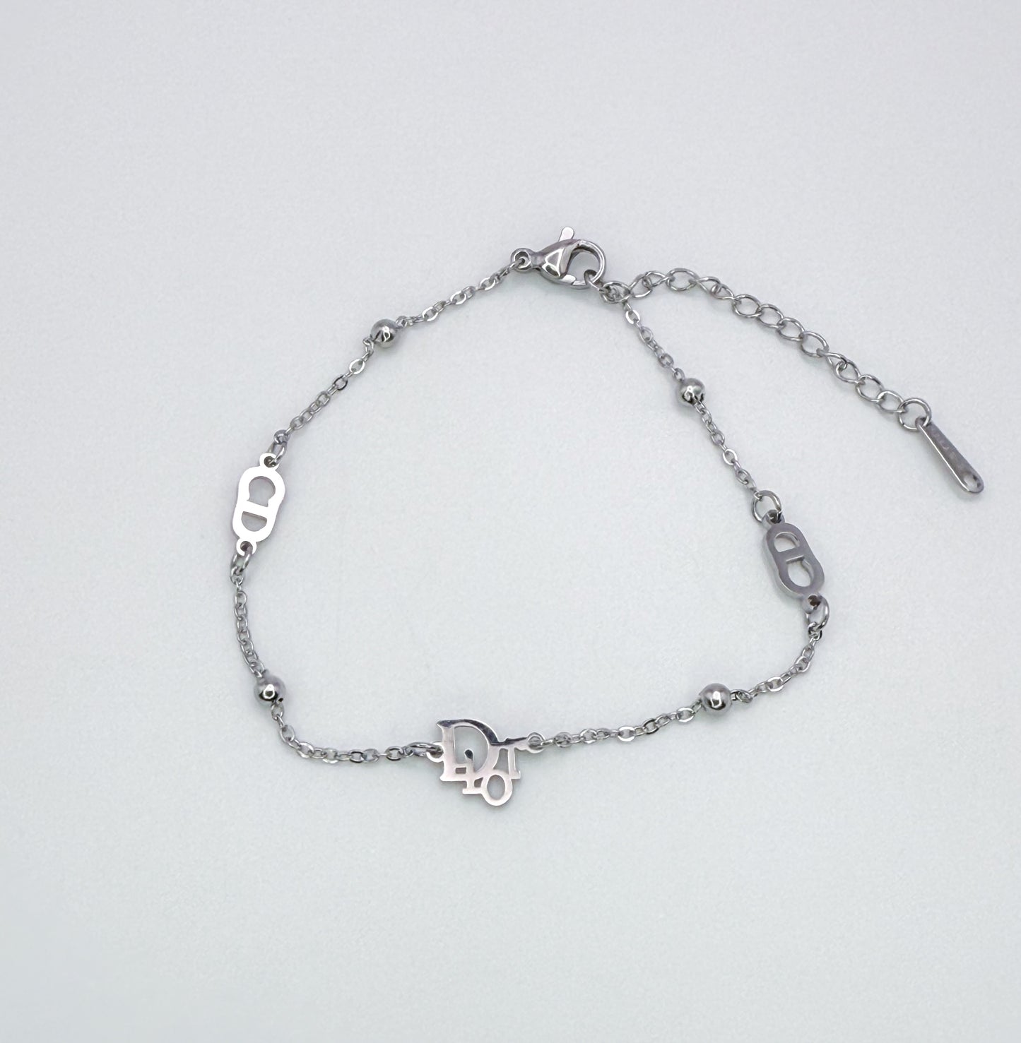 Silver Dior Designer Adjustable Bracelet