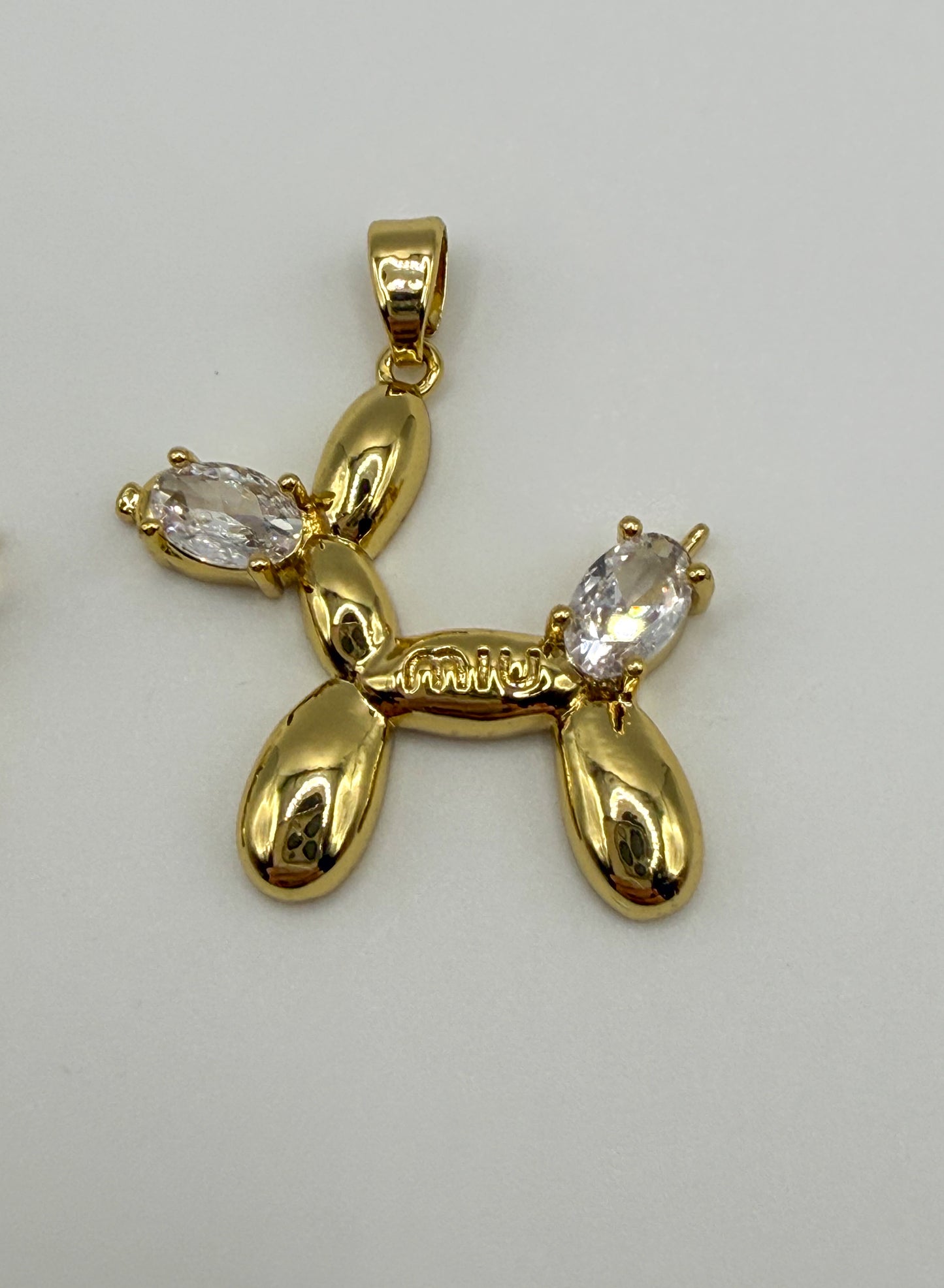 Gold M Ballon Dog Charm Pendant with Zircons