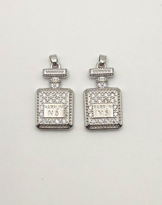 No.5 CC Inspired Silver Sparkling Perfume Bottle High Quality Metal Pendant