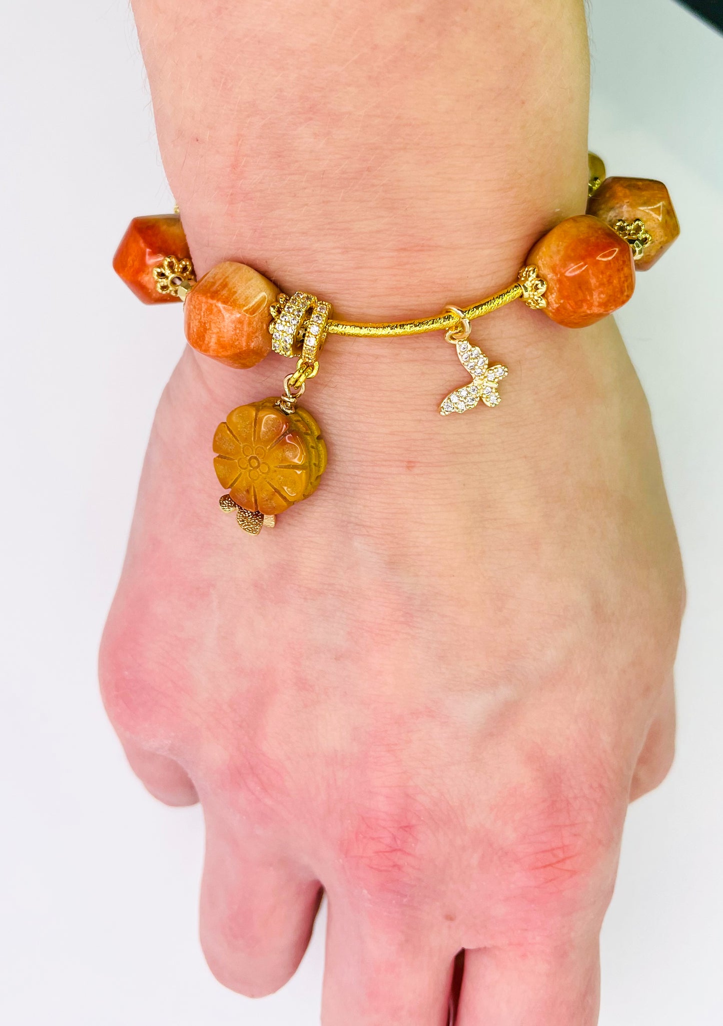 Natural Coral Jade Statement Bracelet