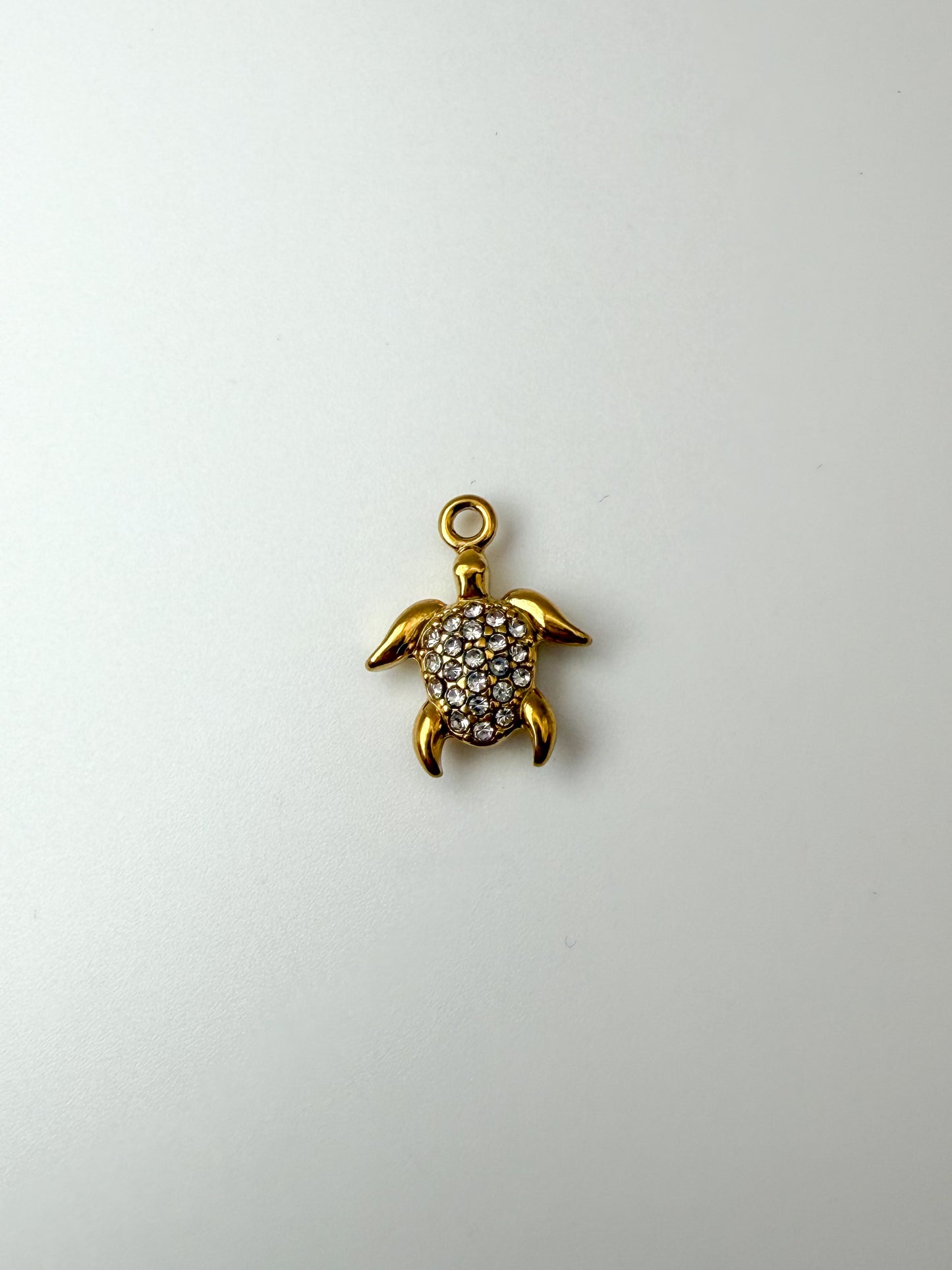 Stainless Steel Gold Turtle with Zircon Gems Charm