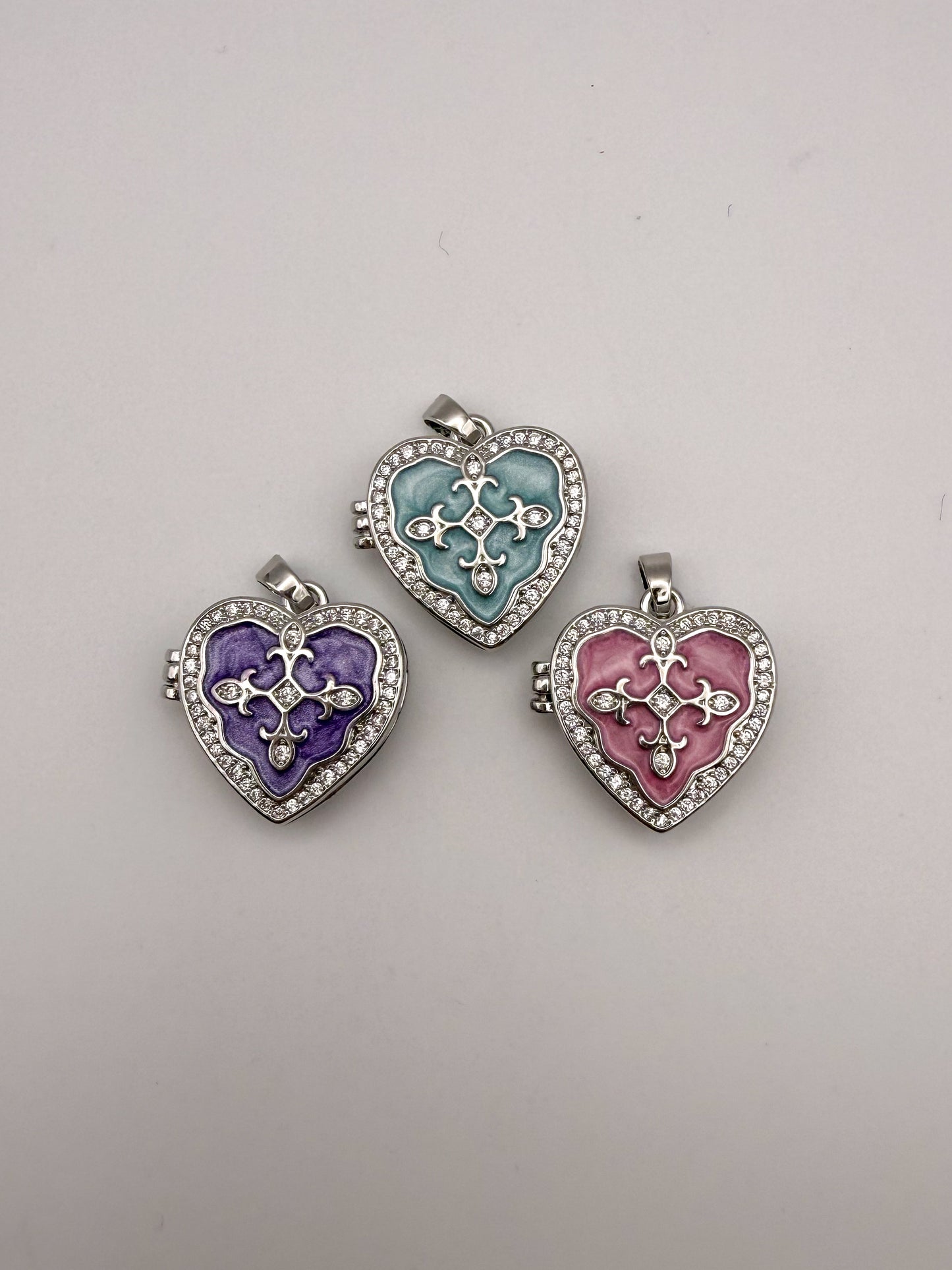 Silver Heart Enameled Emblem Locket Charm Pendant