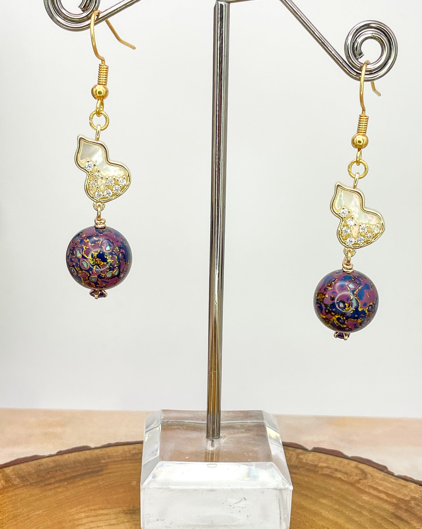 Handmade Daji Lacquer Beaded Bling Earrings with Natural Opal Inclusions