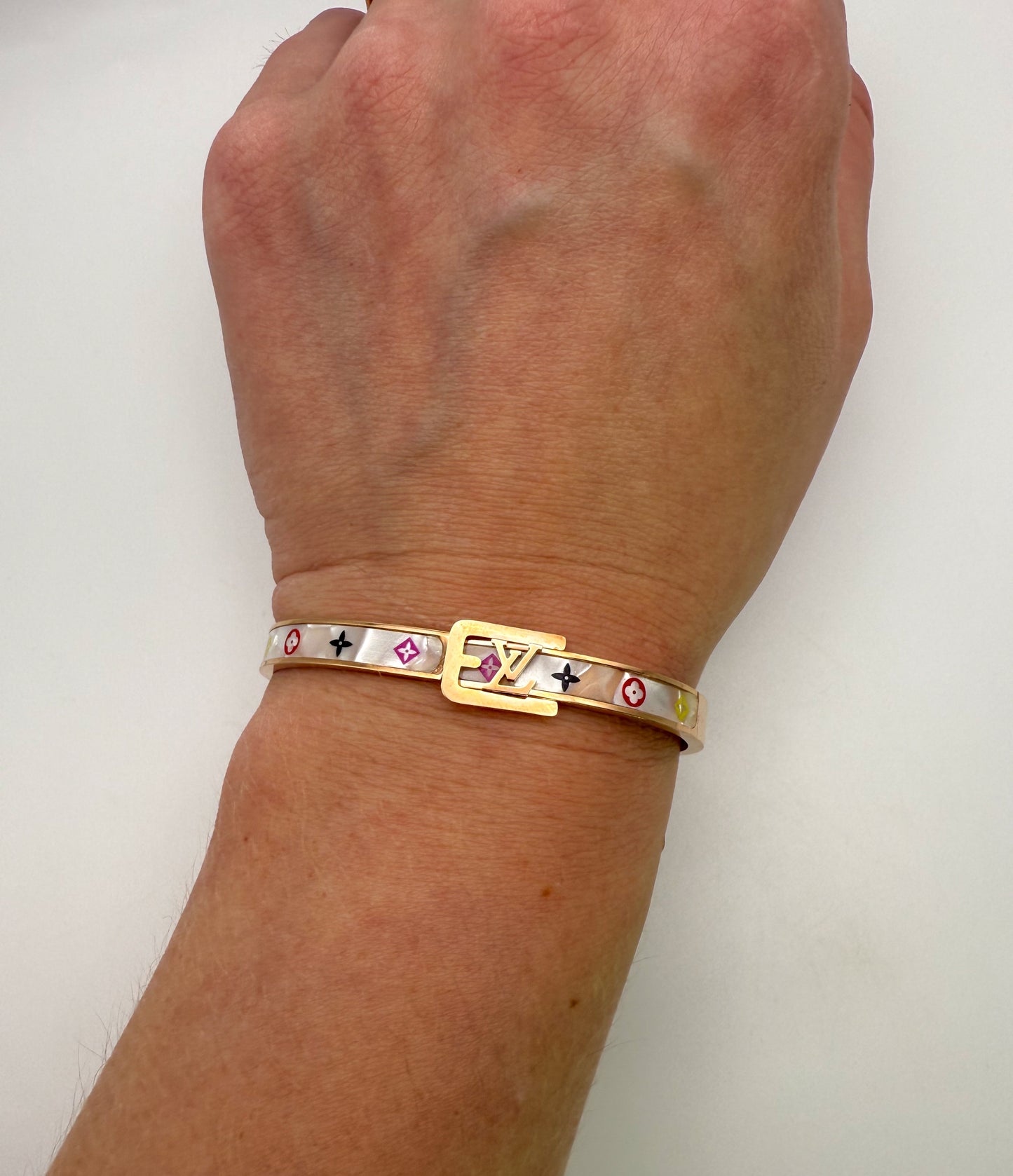 LV Gold Mother of Pearl Shell Bangle Bracelet