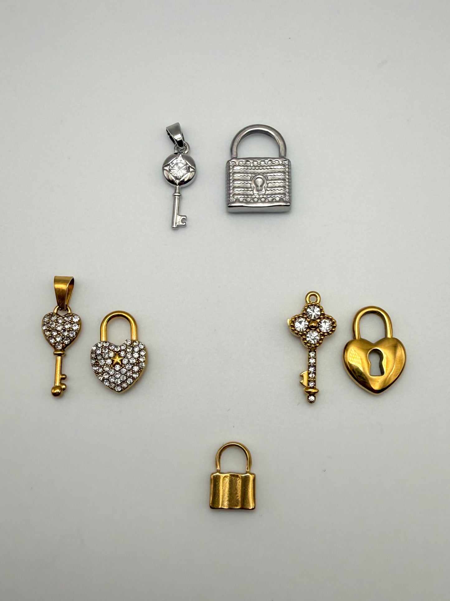 Stainless Steel Lock & Key Charm Pendant Sets