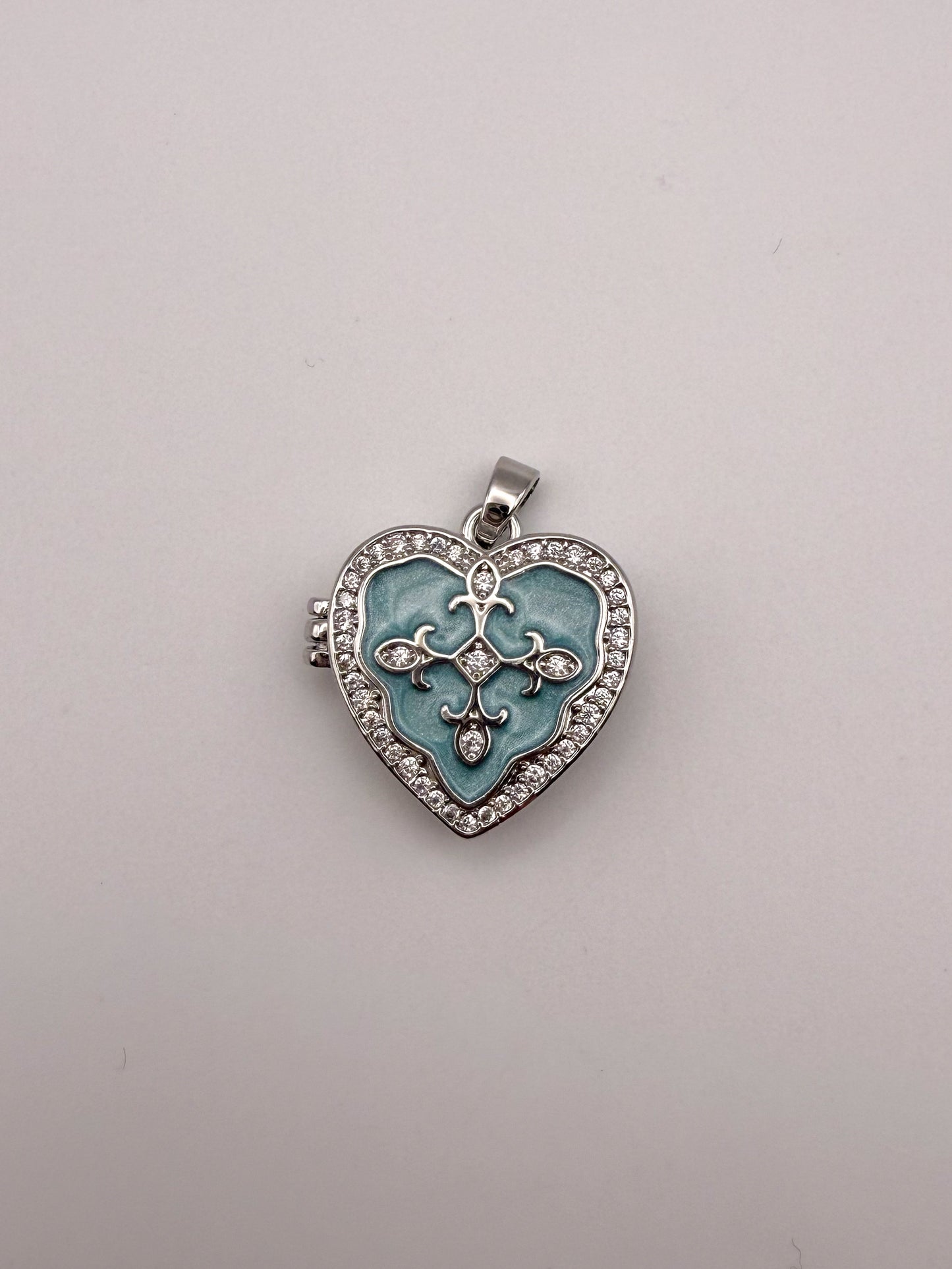 Silver Heart Enameled Emblem Locket Charm Pendant