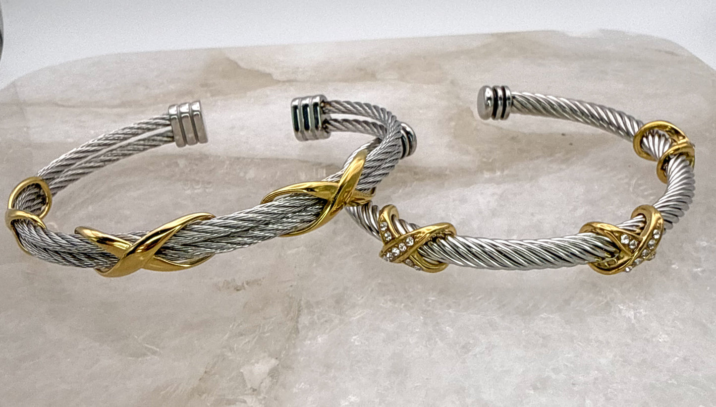 Stainless Steel Mixed Metals Bangle Cuff Bracelet