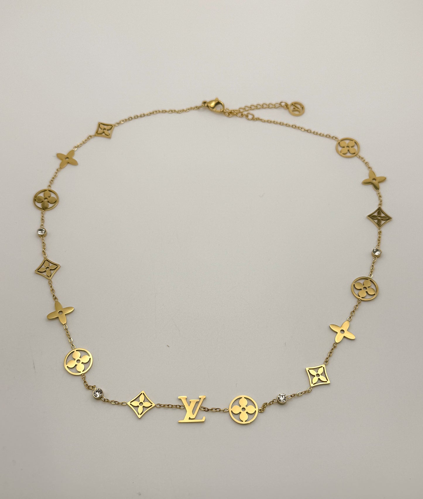 LV Designer Logo Gold Stainless Steel Necklace