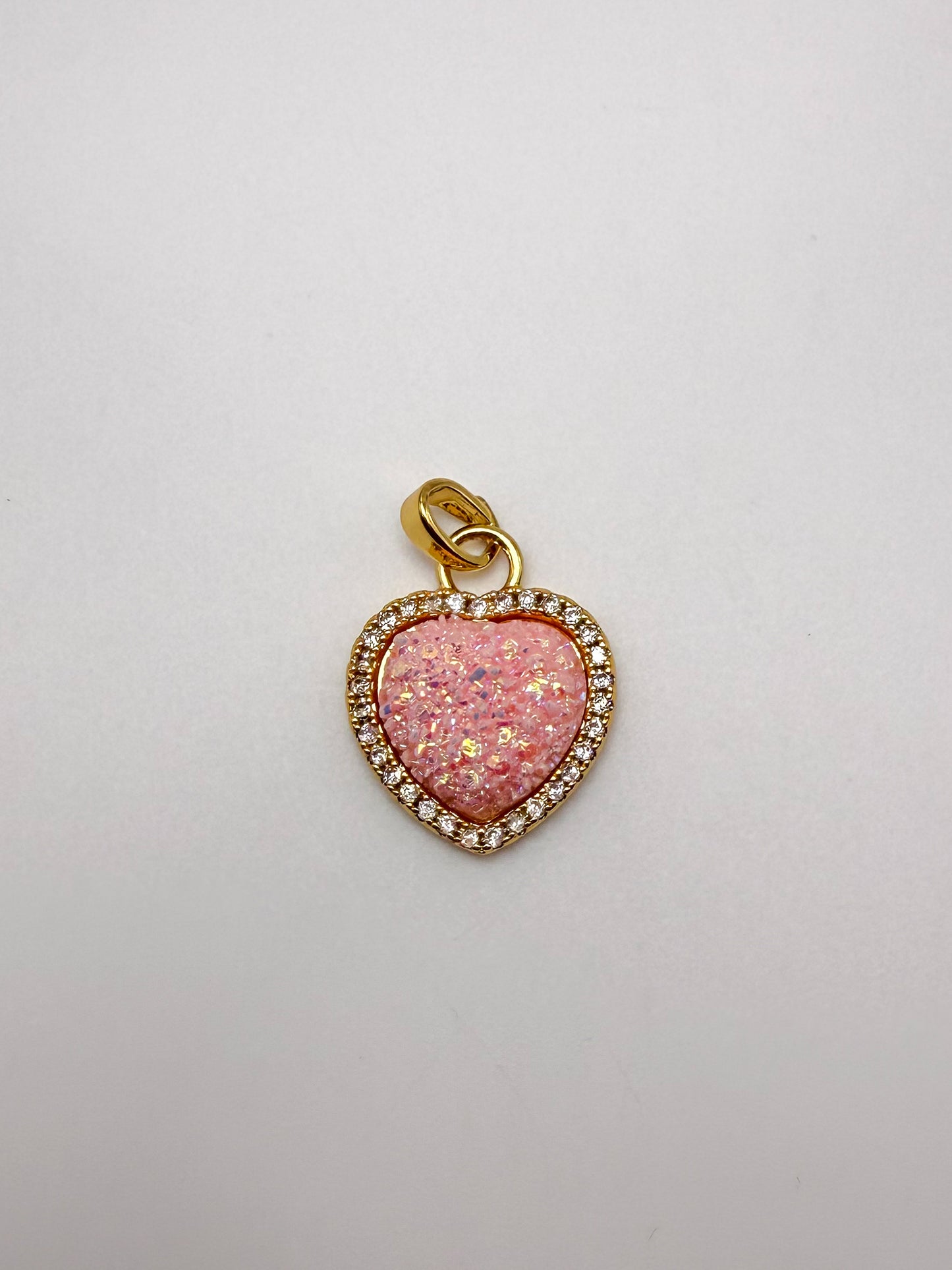 Pink Glitter Druzy Heart Charm Pendant