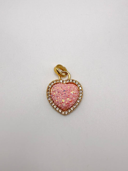 Pink Glitter Druzy Heart Charm Pendant