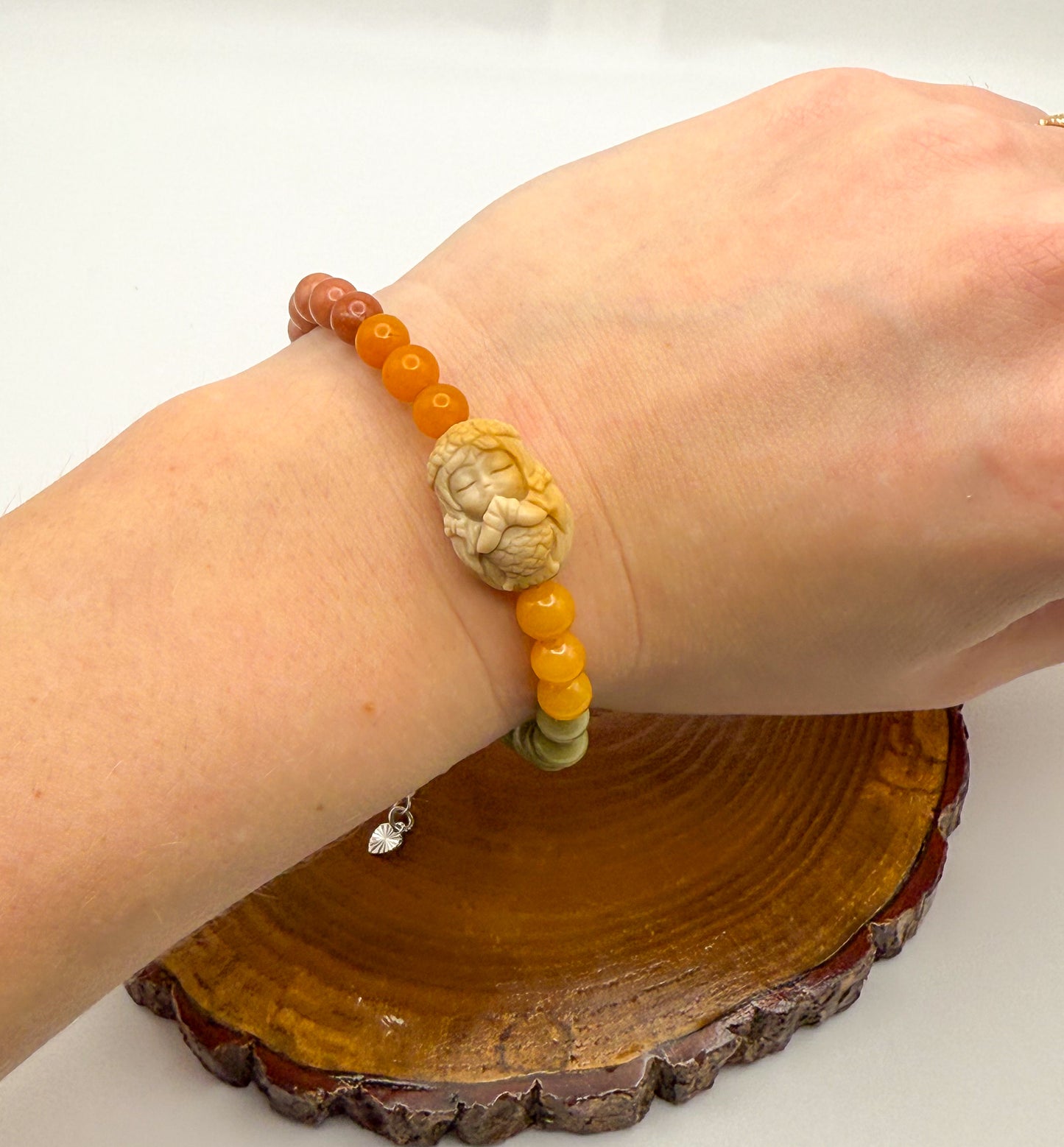 Natural Alashan Agate Peaceful Mermaid Adjustable Bracelet