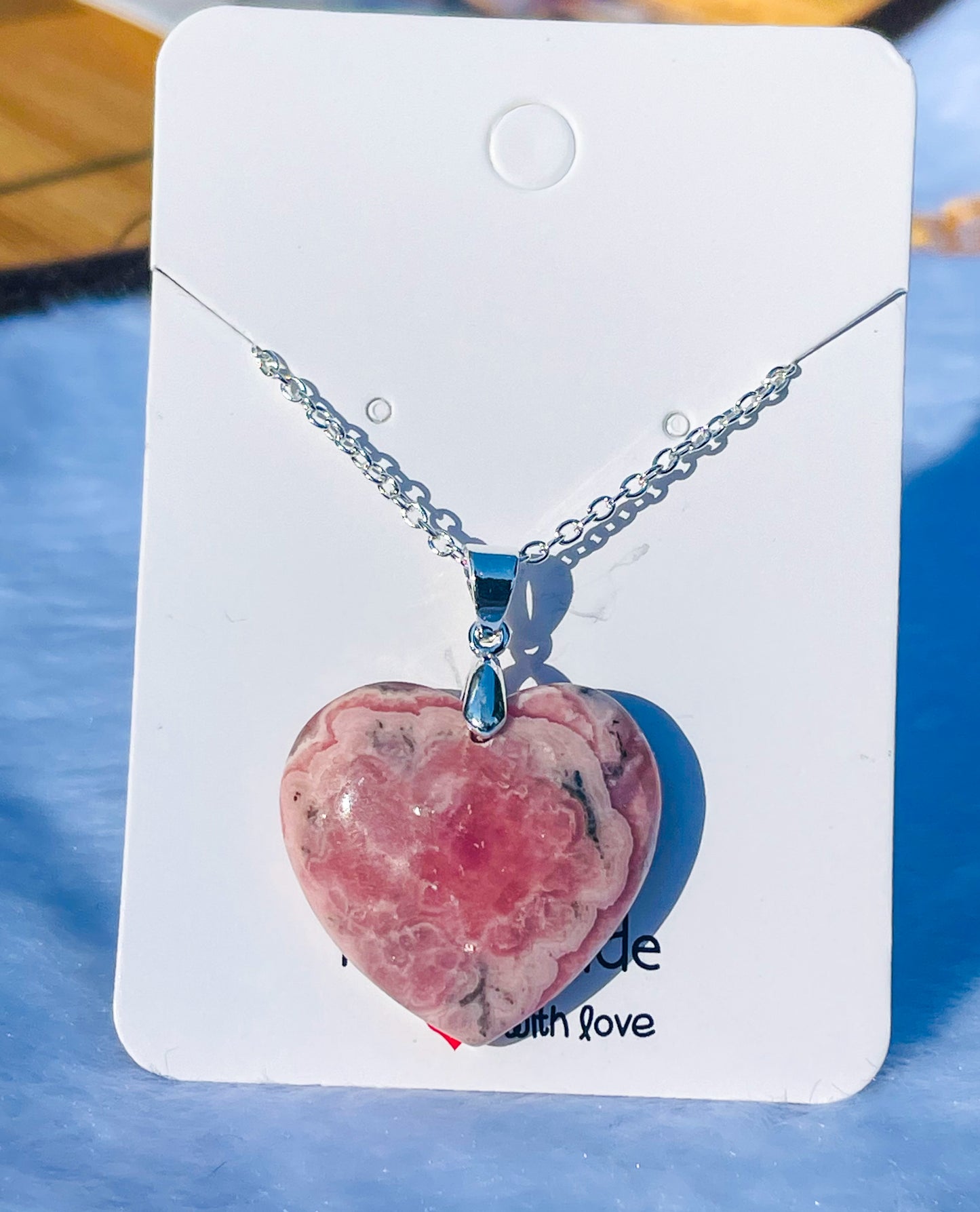 Natural Rhodochrosite Heart Crystal Pendant S925 Sterling Silver Necklace