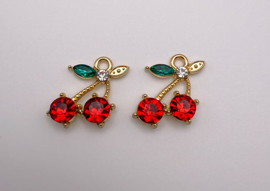 Red CZ Gold Cherry Metal Charms