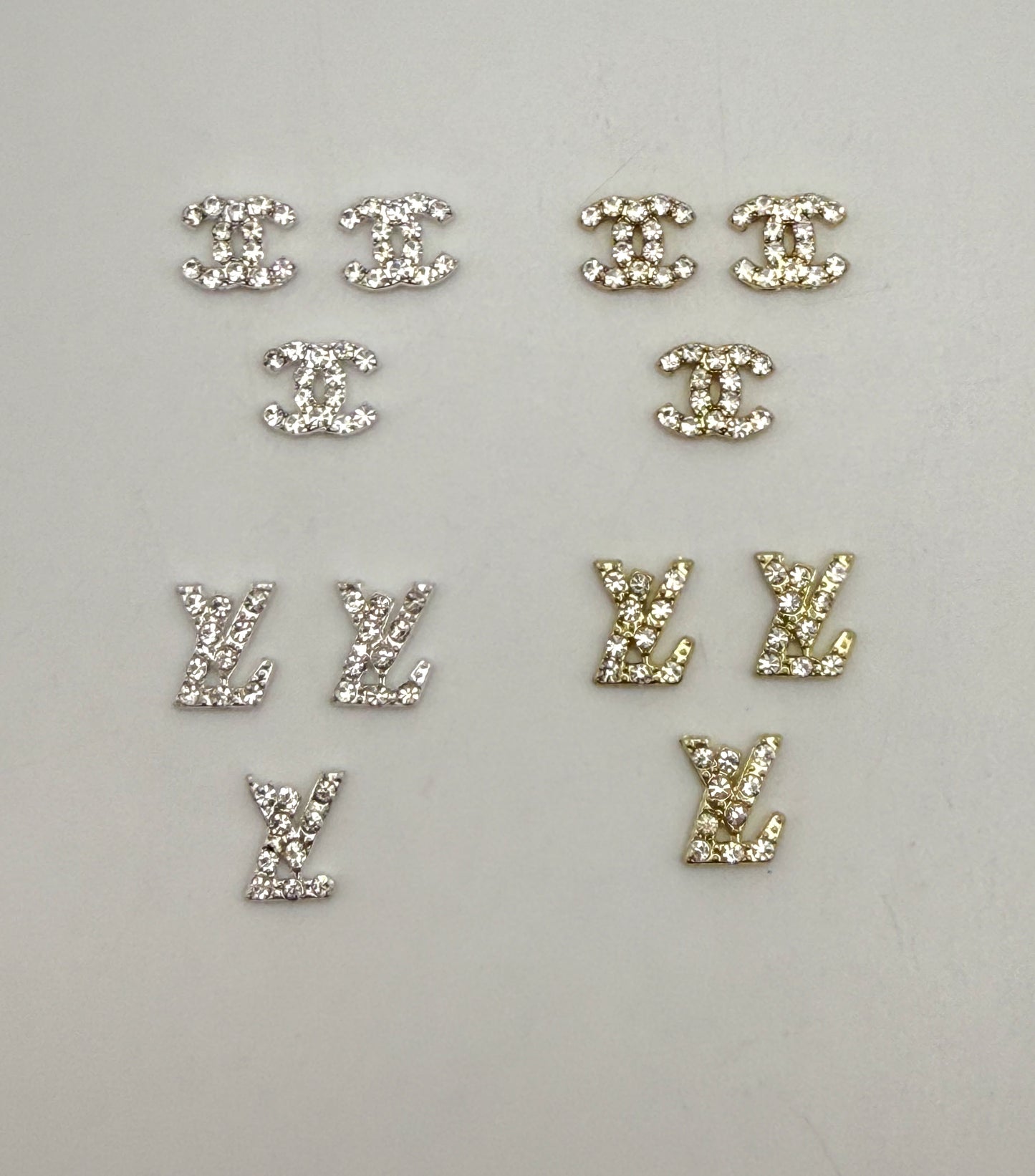 Mini Bling Silver & Gold Flat Back LV & CC Designer DIY Nail Charms