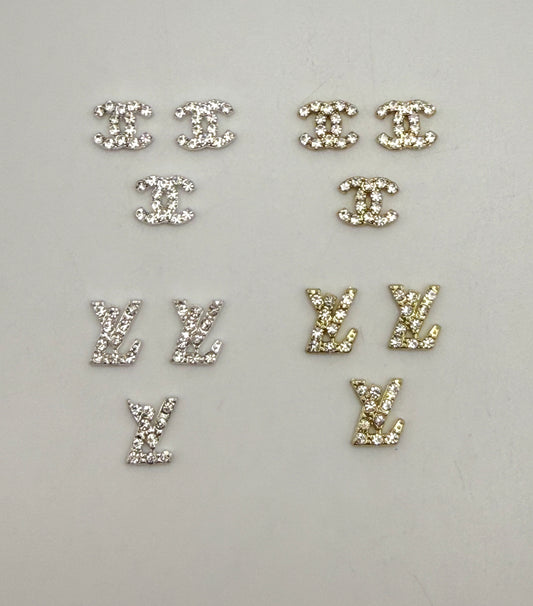 Mini Bling Silver & Gold Flat Back LV & CC Designer DIY Nail Charms