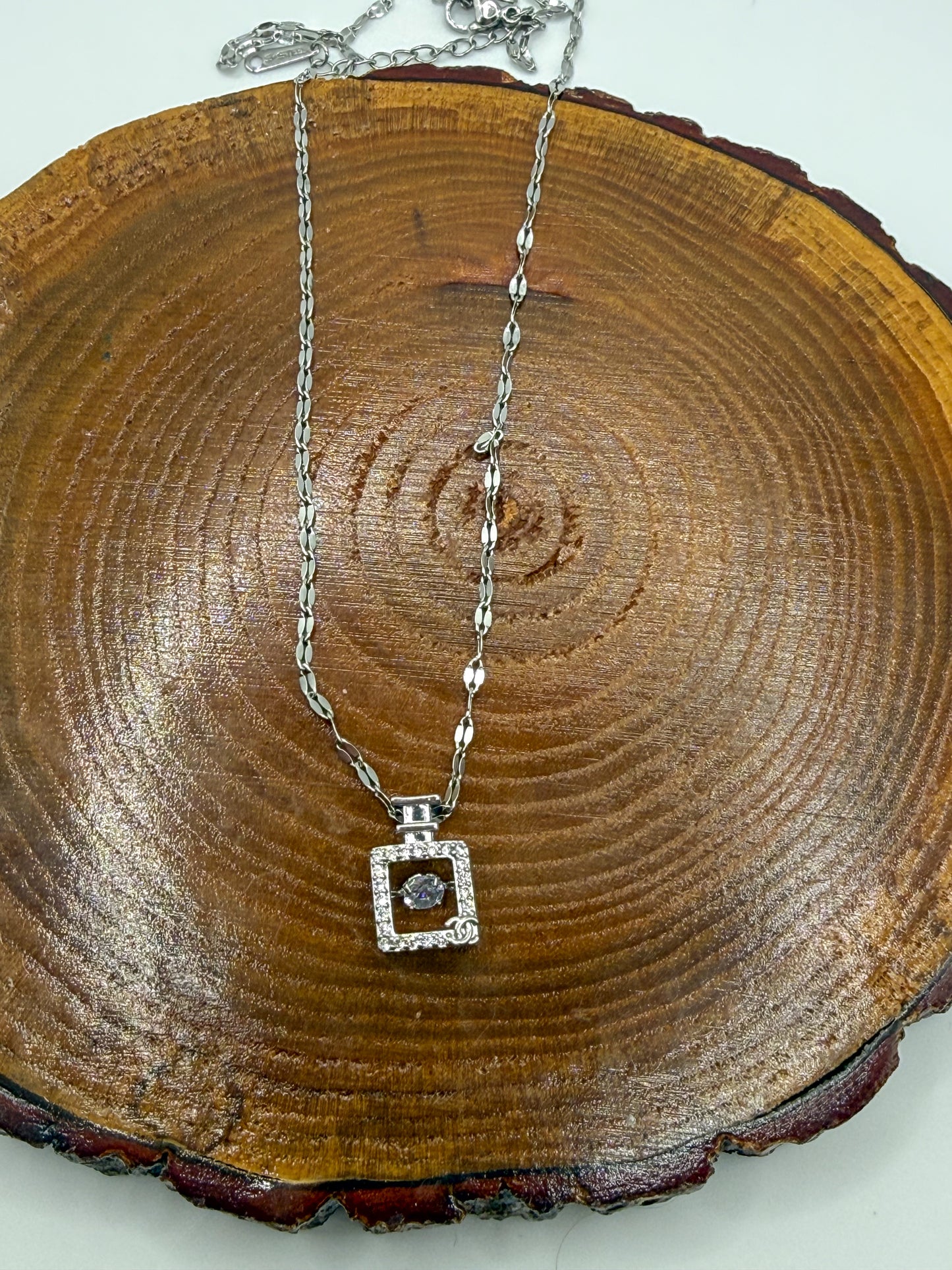 Silver Perfume Bottle For Pendant Necklace with Moveable Zircon in middle