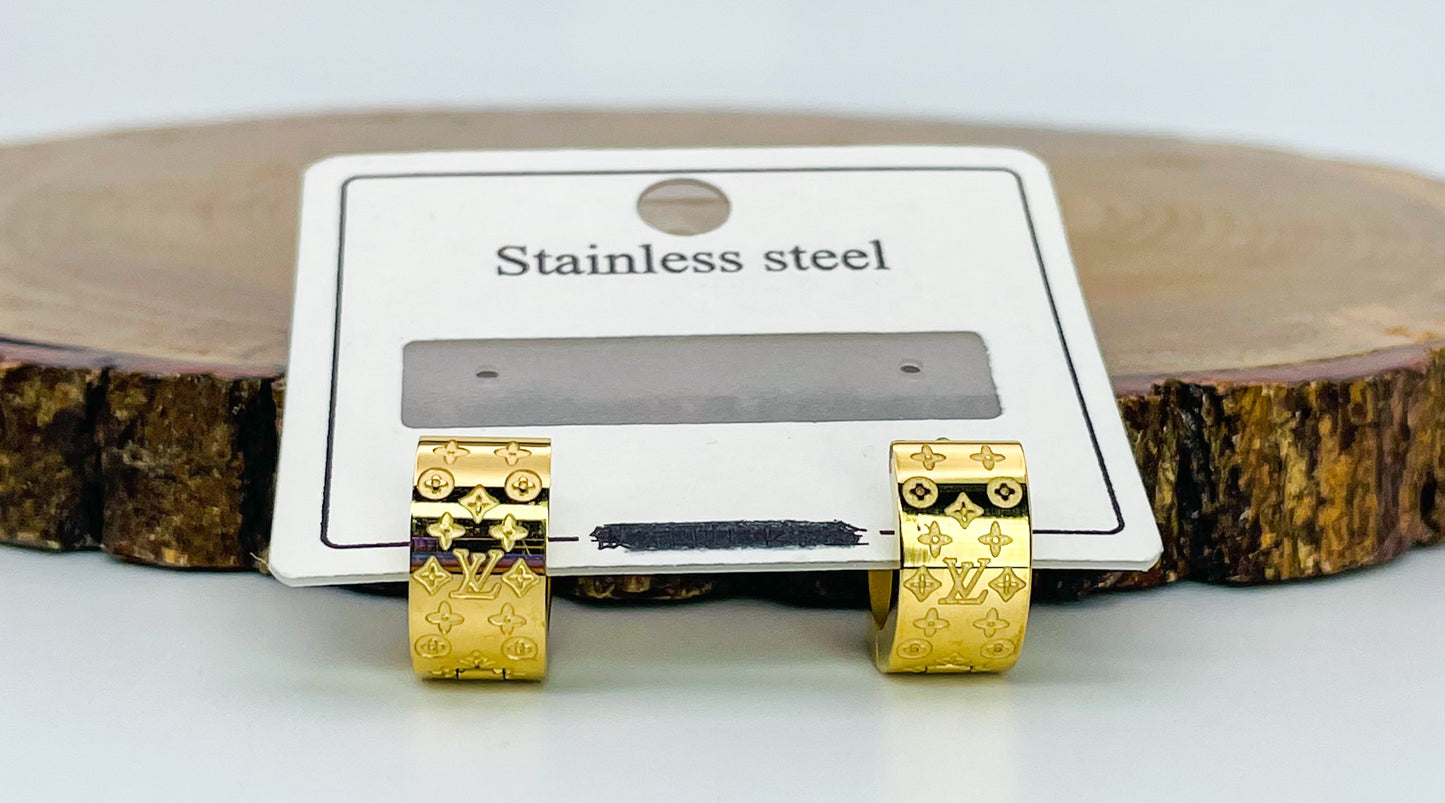 LV Silver or Gold Huggie Cuff Style Stainless Steel Earrings