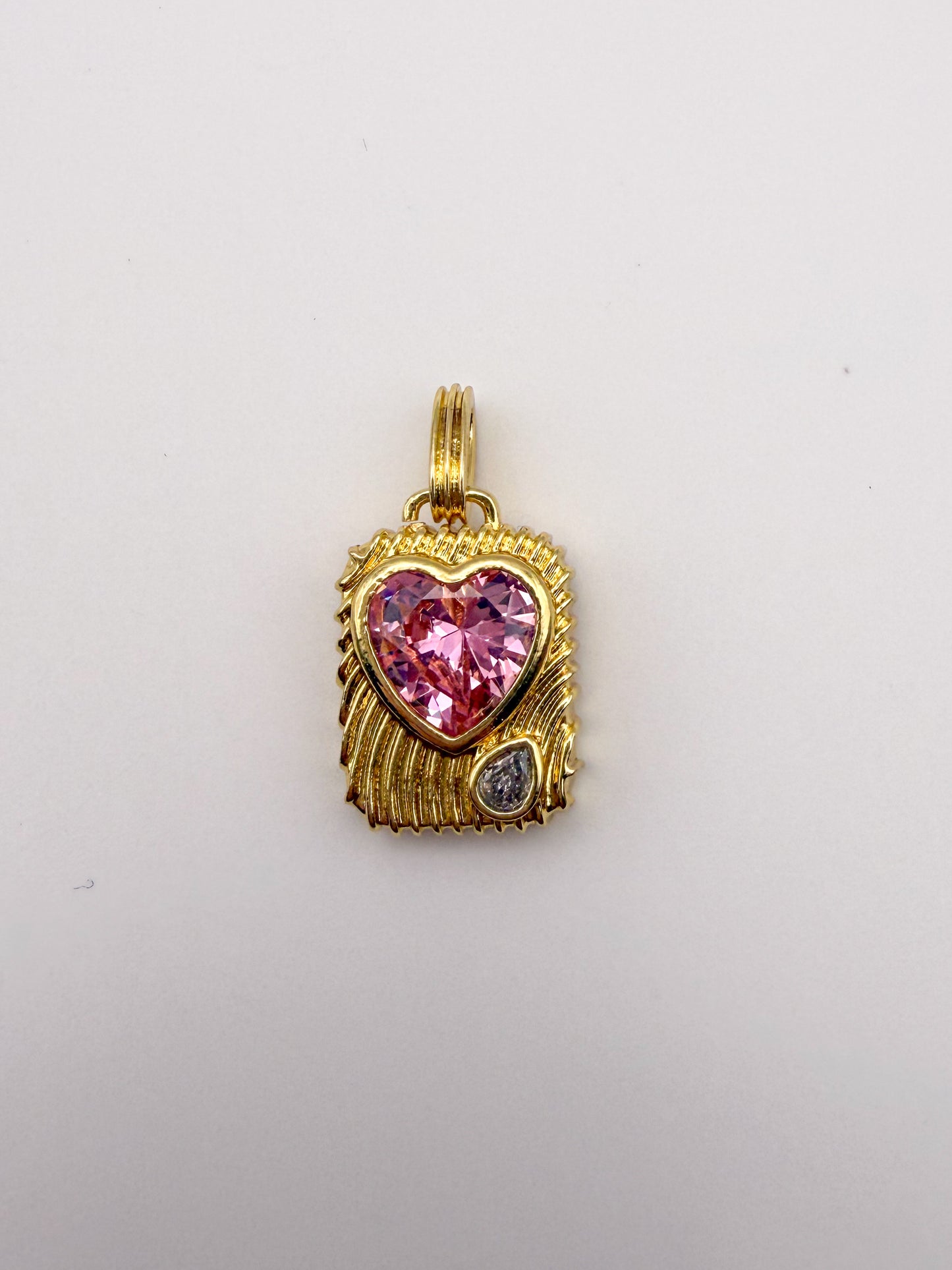 Gold Colorful Zircon Heart & Pink Zircon Heart Charm Pendant