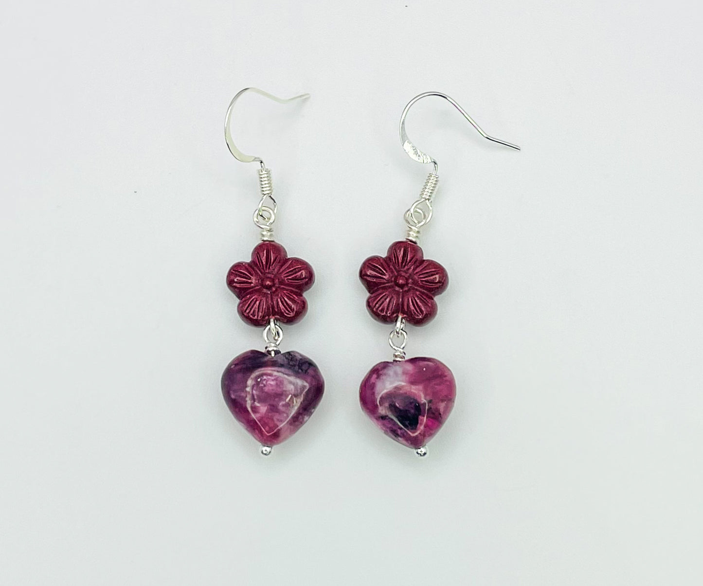 Purple Mica & Cinnabar Heart of Flowers Earrings