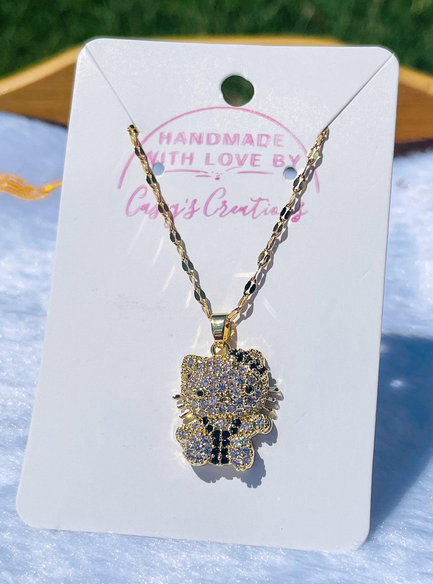 Bling Hello Kitty 14k Gold Filed or S925 Sterling Silver Necklaces