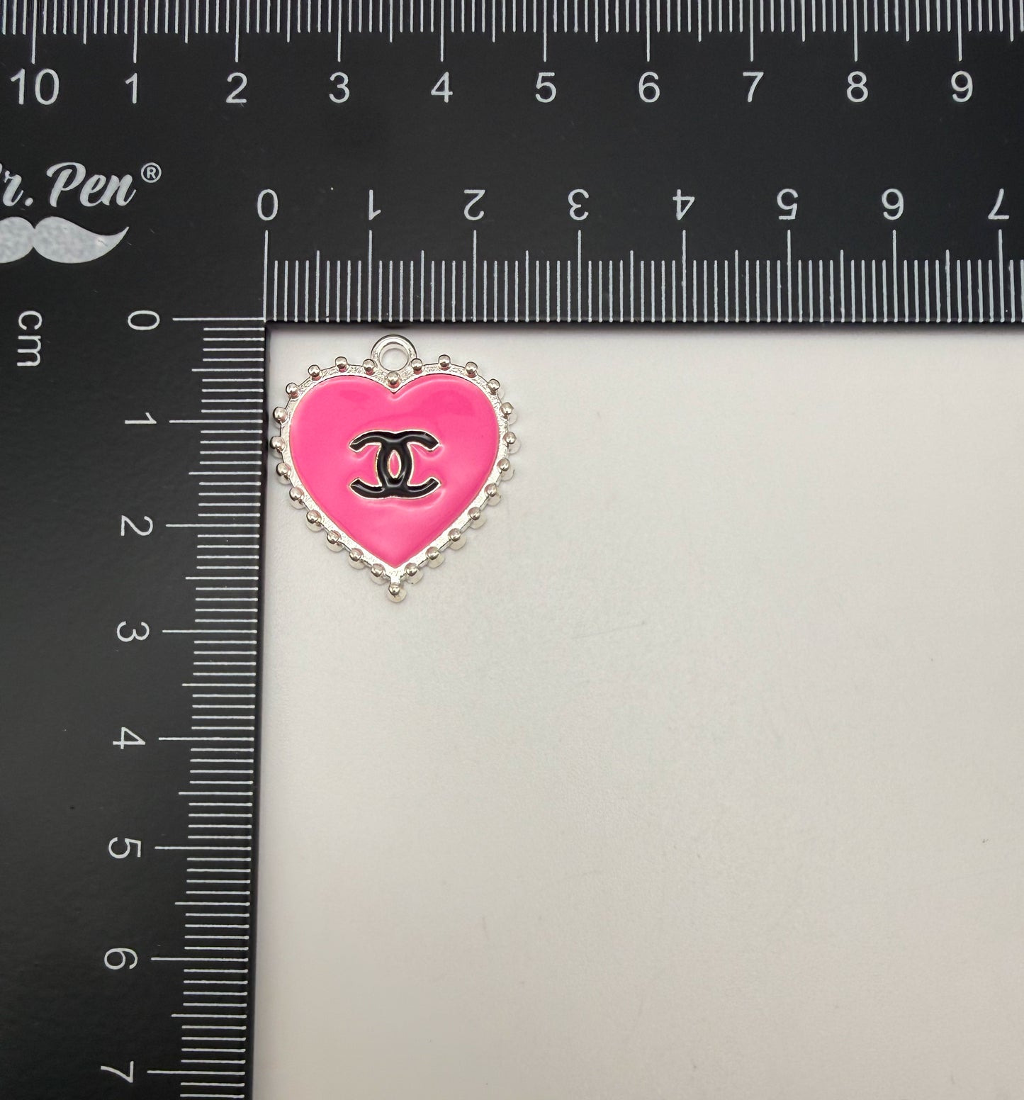 CC Designer Silver Pink Enamel Heart Charm Pendant