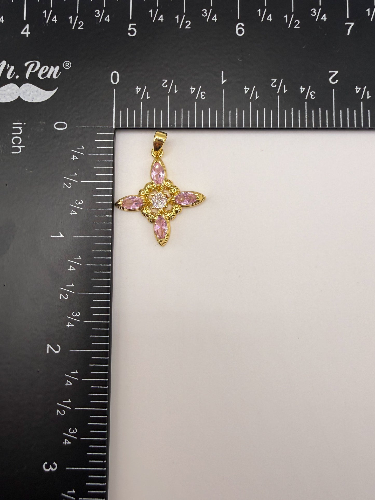 Pink Zircon Star Cross Gold Charm Pendant