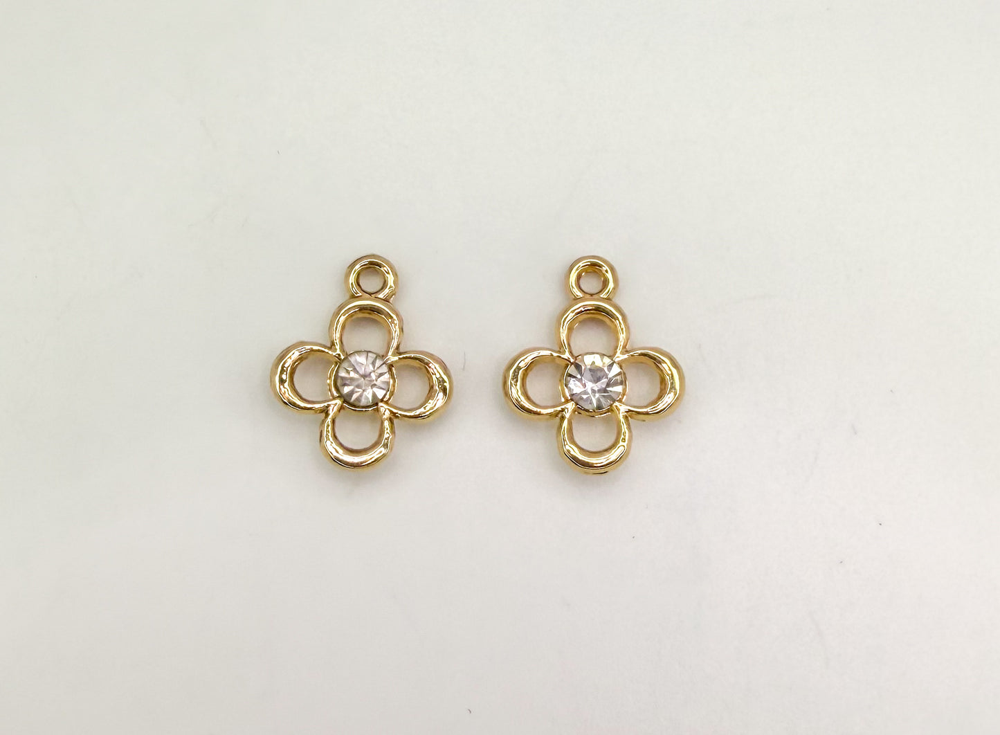 Gold Hollow Clover with CZ Gem Metal Charm
