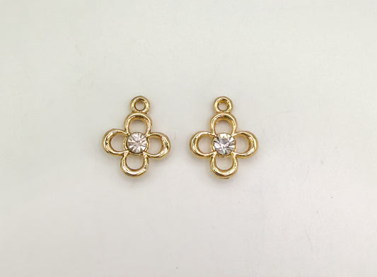 Gold Hollow Clover with CZ Gem Metal Charm