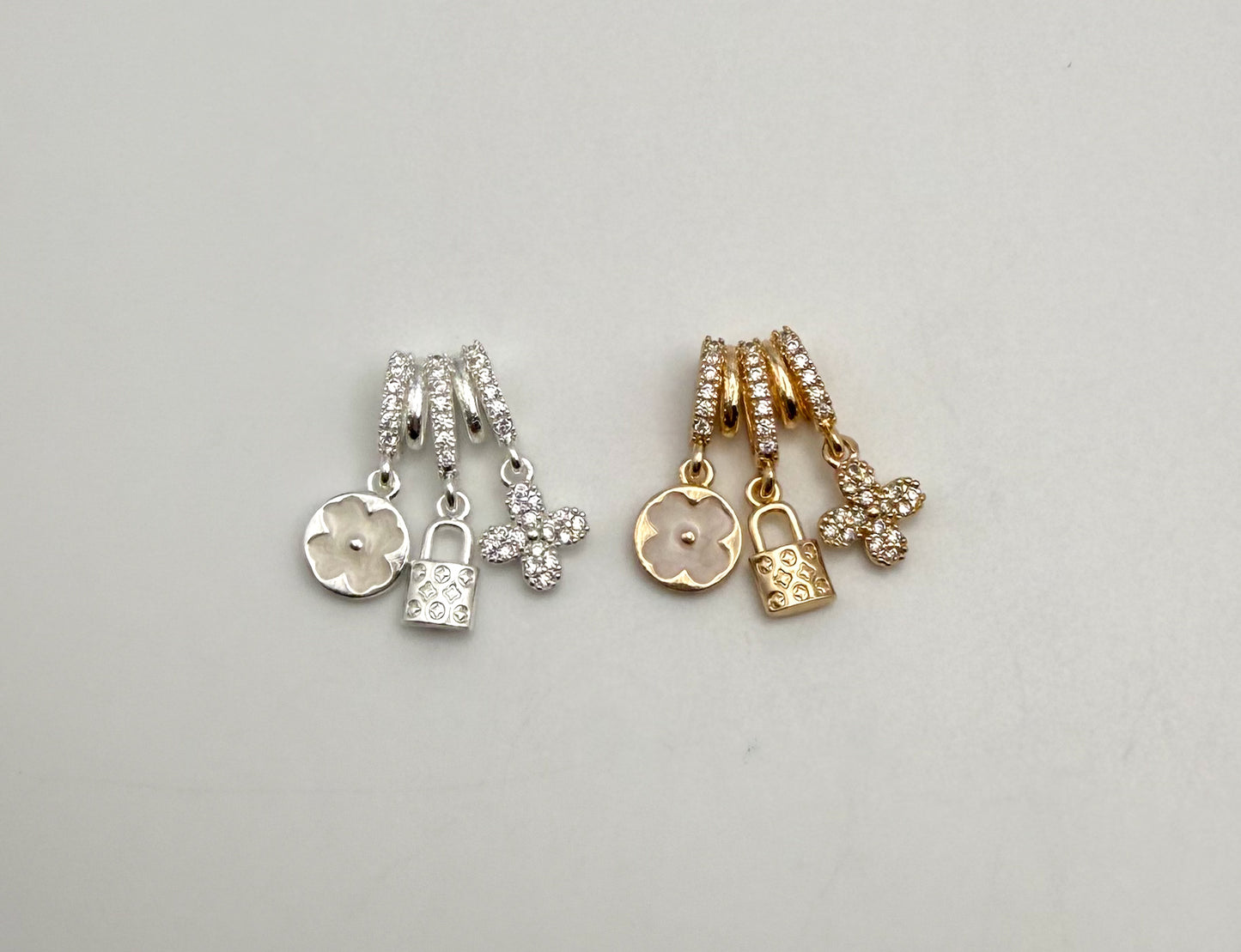 LV Inspired Gold & Silver Dangling Spacer Bead Charm Pendant