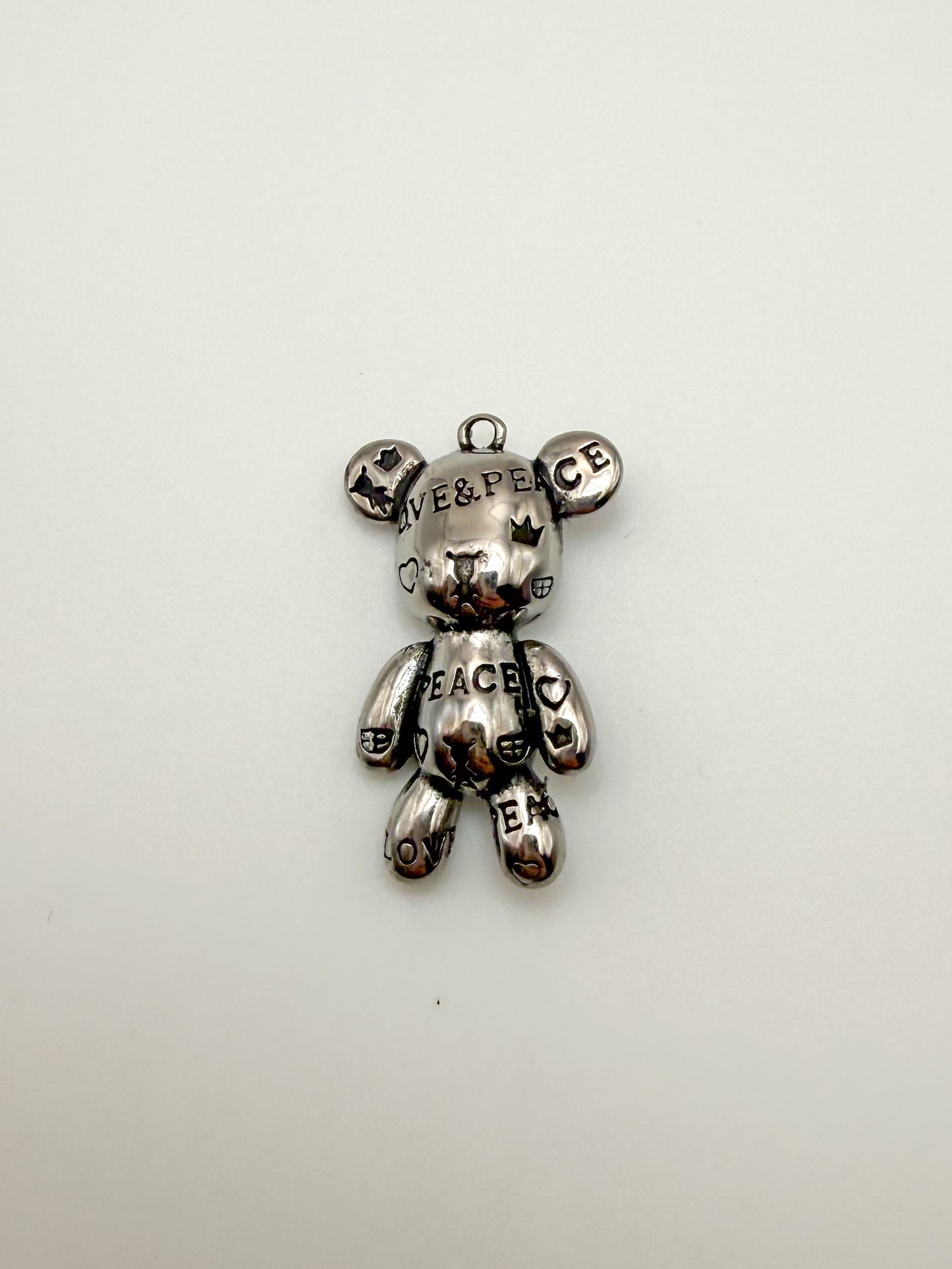 Stainless Steel Silver Graffiti Solid 3D Bear Charm Pendant