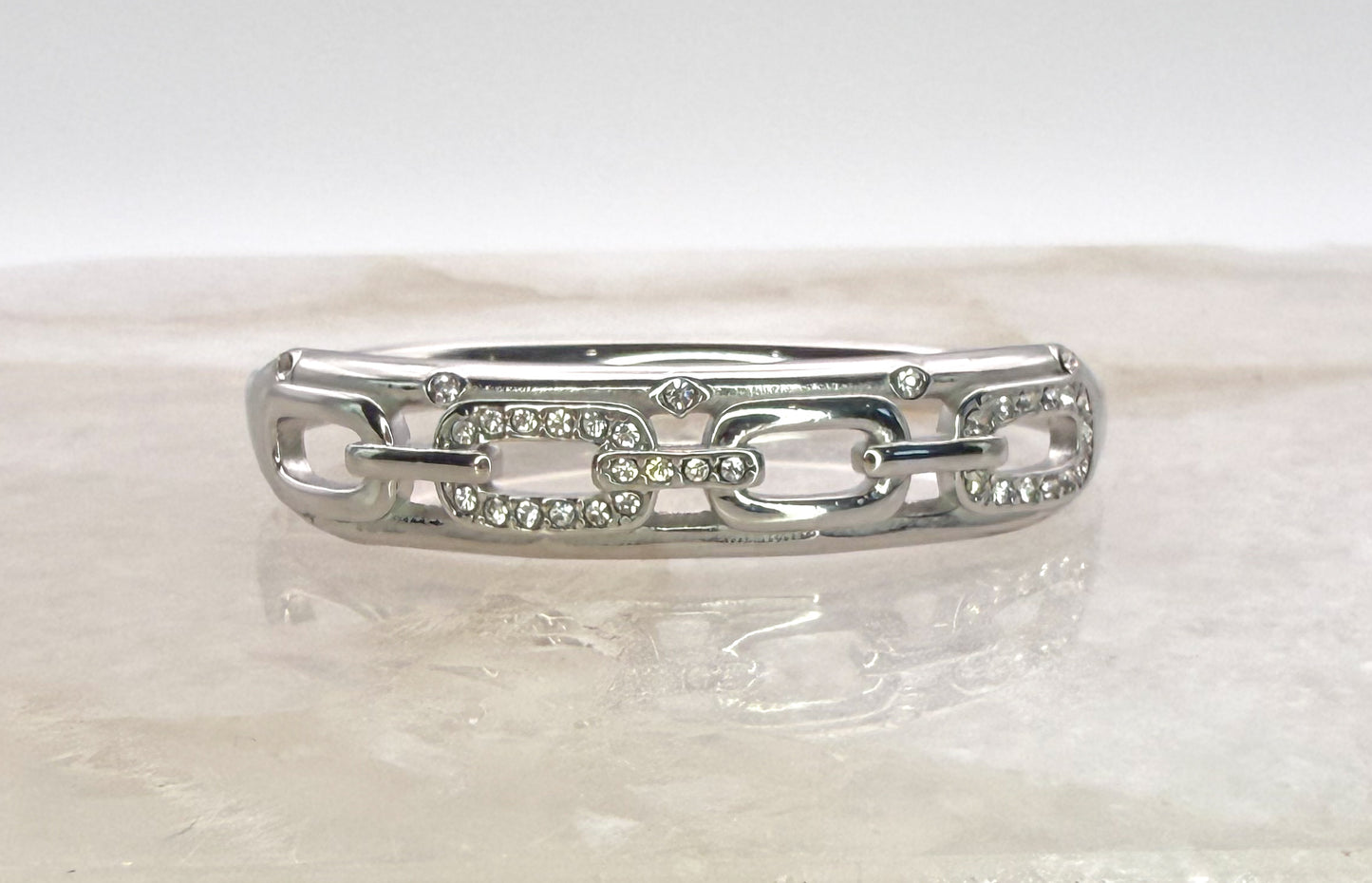 Silver Stainless Steel Bling Oval Chain Link Bangle Bracelet