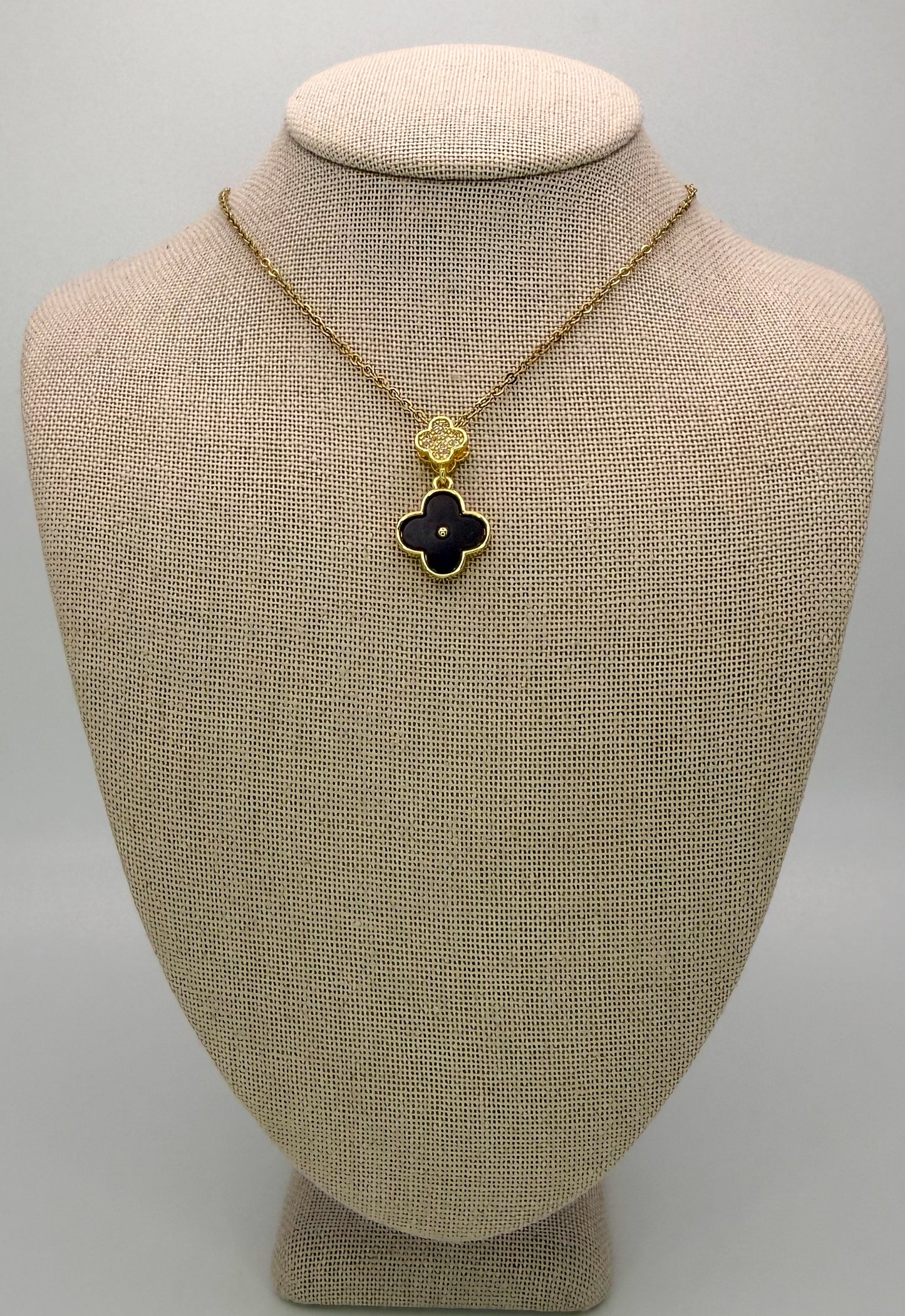 Bling & Natural Shell Double Clover Necklaces