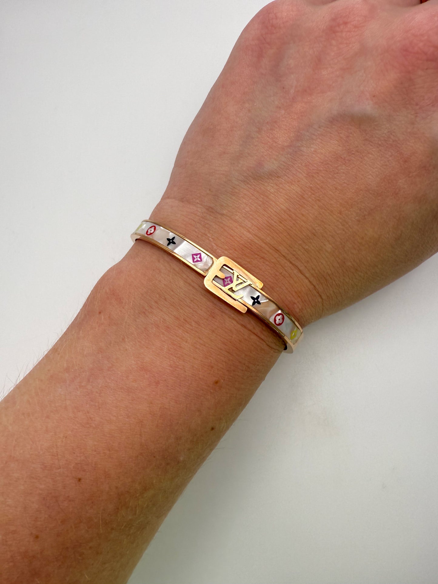 LV Gold Mother of Pearl Shell Bangle Bracelet