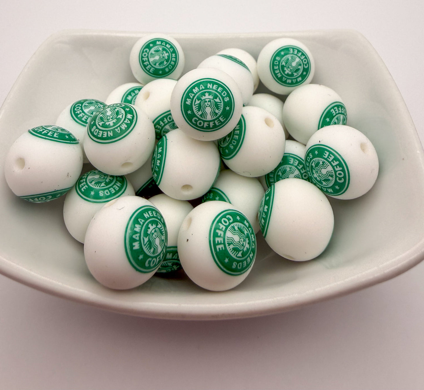 Mama Needs Coffee StarBuck Printed Silicone DIY Pen Keychain Beads