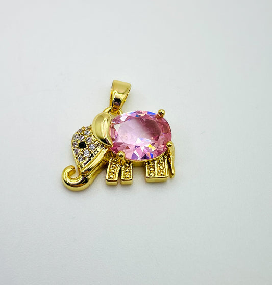 Pink Zircon Gold Elephant Charm