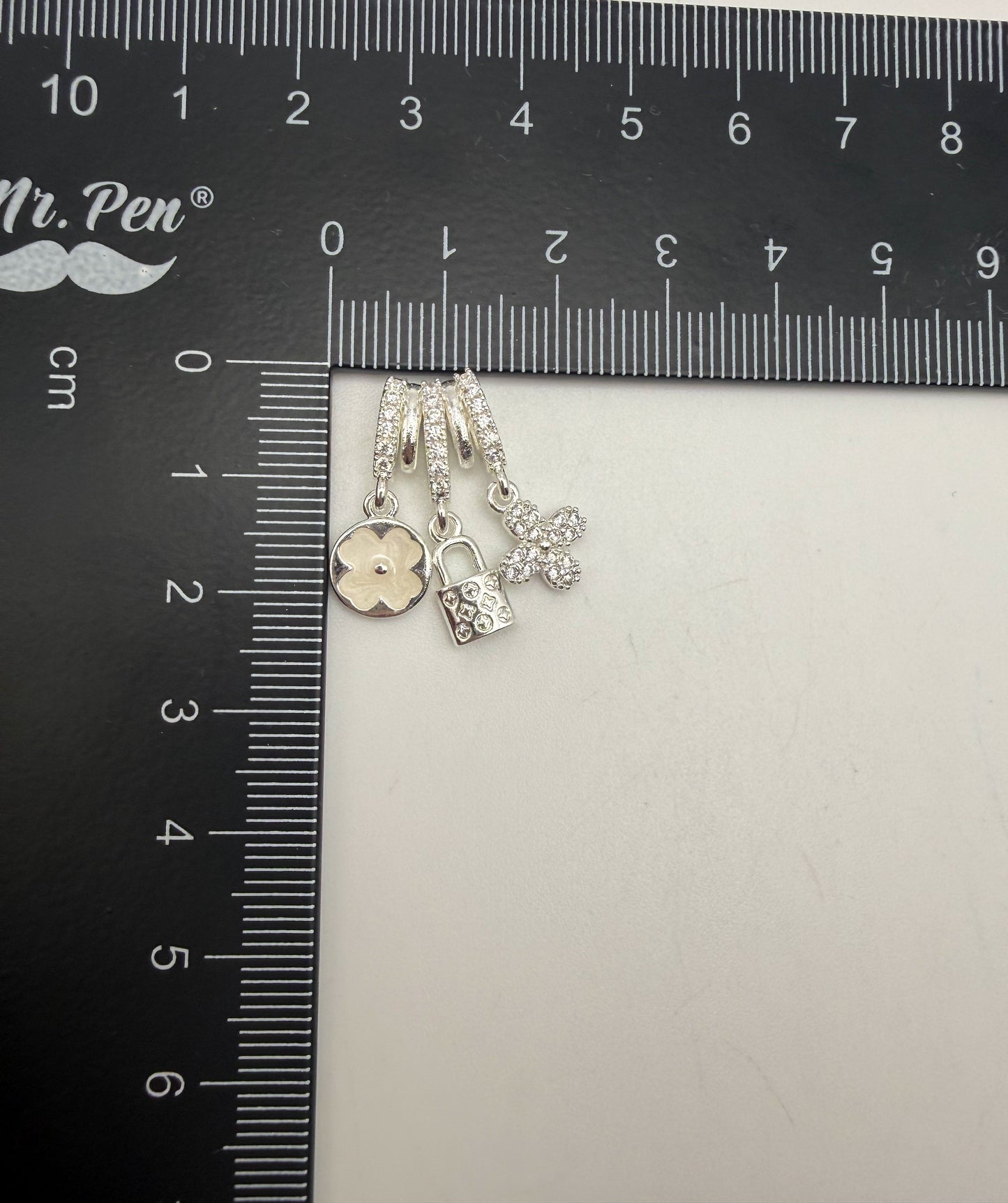 LV Inspired Gold & Silver Dangling Spacer Bead Charm Pendant
